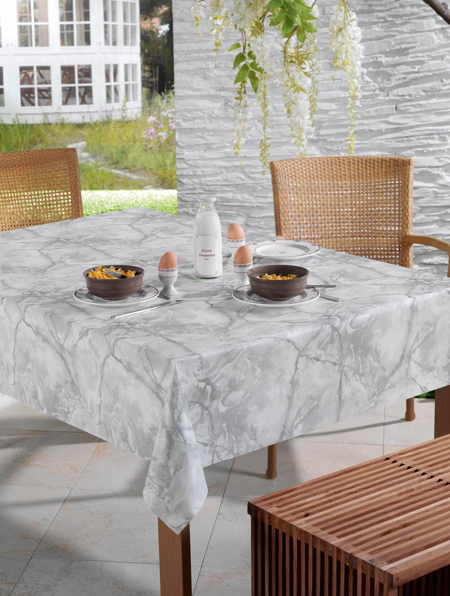 Milano Abwaschbarer Tischbelag Marmor hellgrau B: ca. 140 cm