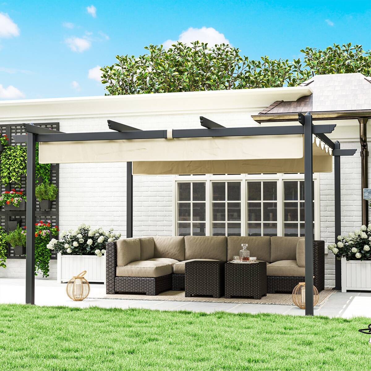 Outsunny Pergola beige Aluminium B/H/L: ca. 390x223x390 cm