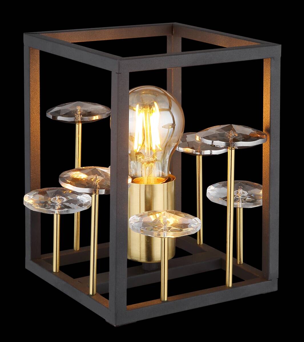 GLOBO Tischleuchte LISBON 15644T gold mattschwarz Rauch Glas Metall B/H/L: ca. 15x20x15 cm E27 1 Brennstellen