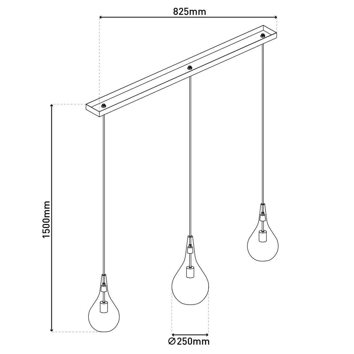 Näve Leuchten Pendelleuchte schwarz Metall Glas B/H/T: ca. 88x150x25 cm E27 3 Brennstellen