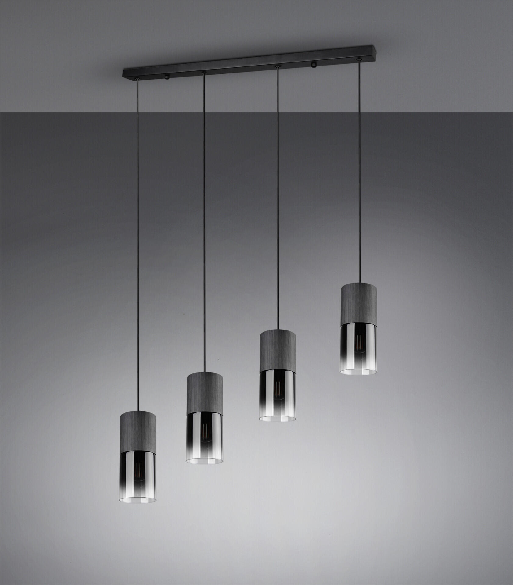 Reality Pendelleuchte Robin schwarz Rauch Metall Glas B/H/D: ca. 81x150x10 cm E27 4 Brennstellen