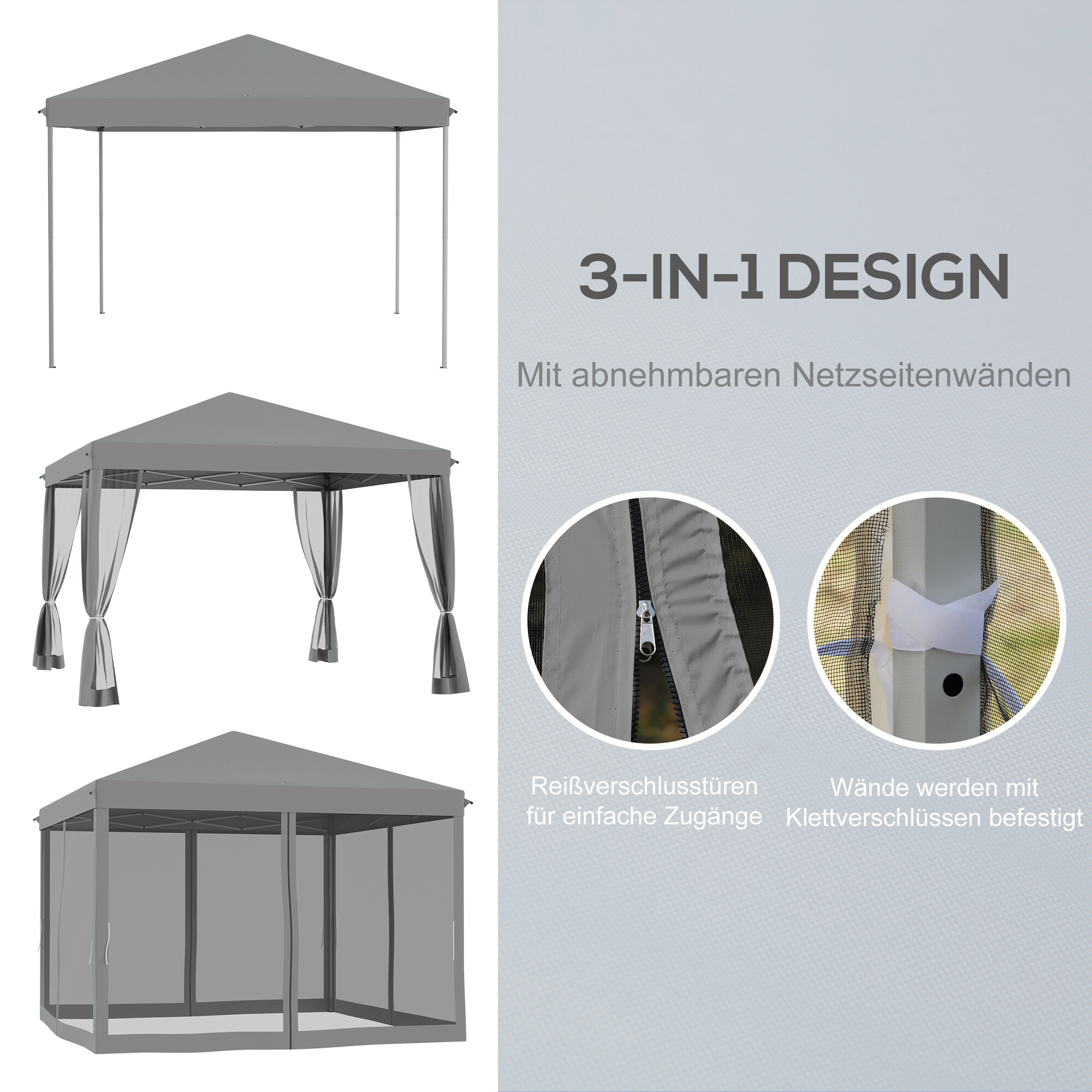 Outsunny Pavillon schwarz Metall B/H/L: ca. 295x260x295 cm