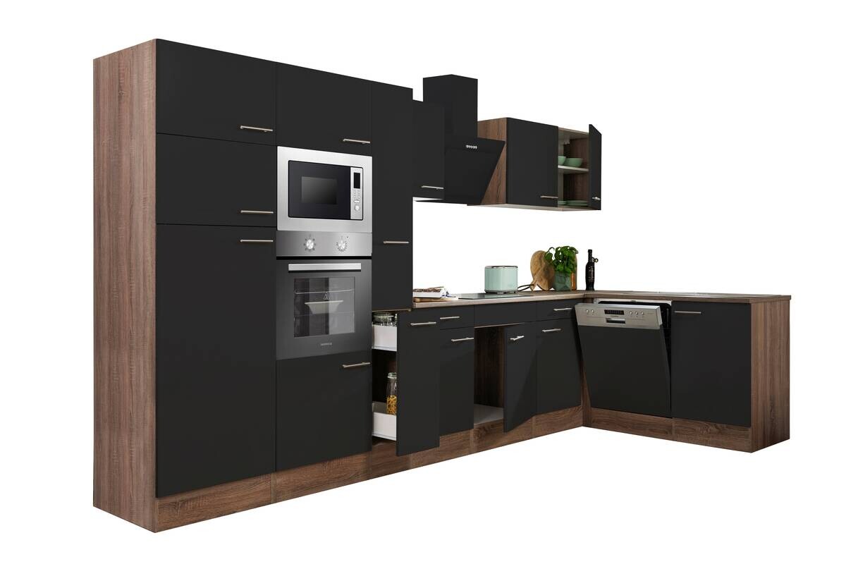 Respekta Winkelküche KBL370EYSMISGKE schwarz B/H/T: ca. 370x205x172 cm
