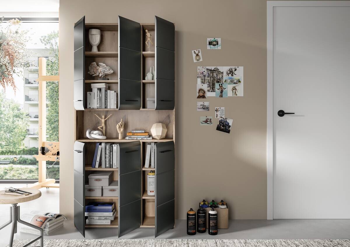 Mehrzweckschrank Ice Nox Oak Nachbildung schwarz matt B/H/T: ca. 90x185x30 cm