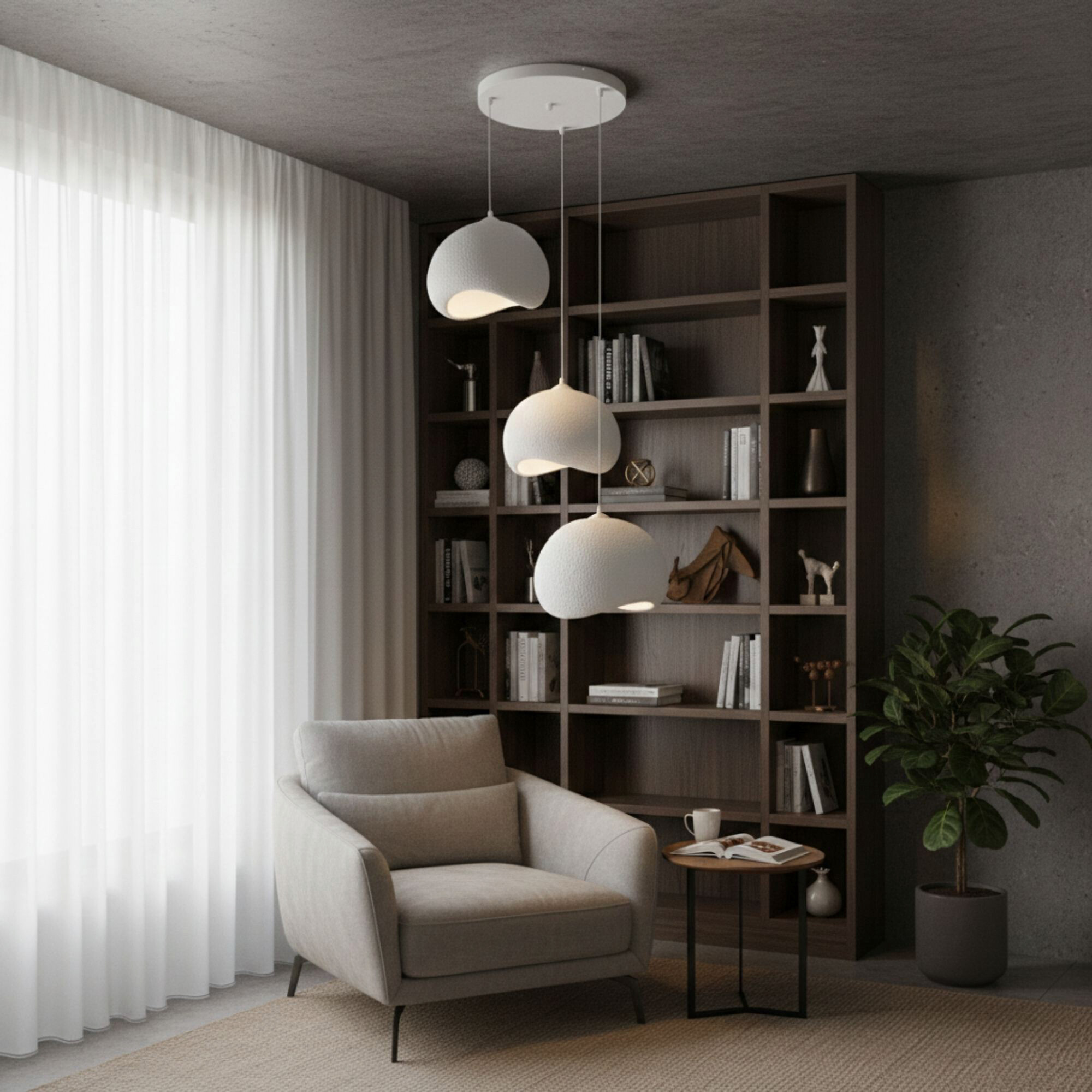 Opviq Pendelleuchte Yontu-15853 weiß Polyester-Mischgewebe Metall B/H/L: ca. 29x120x34 cm E27 3 Brennstellen