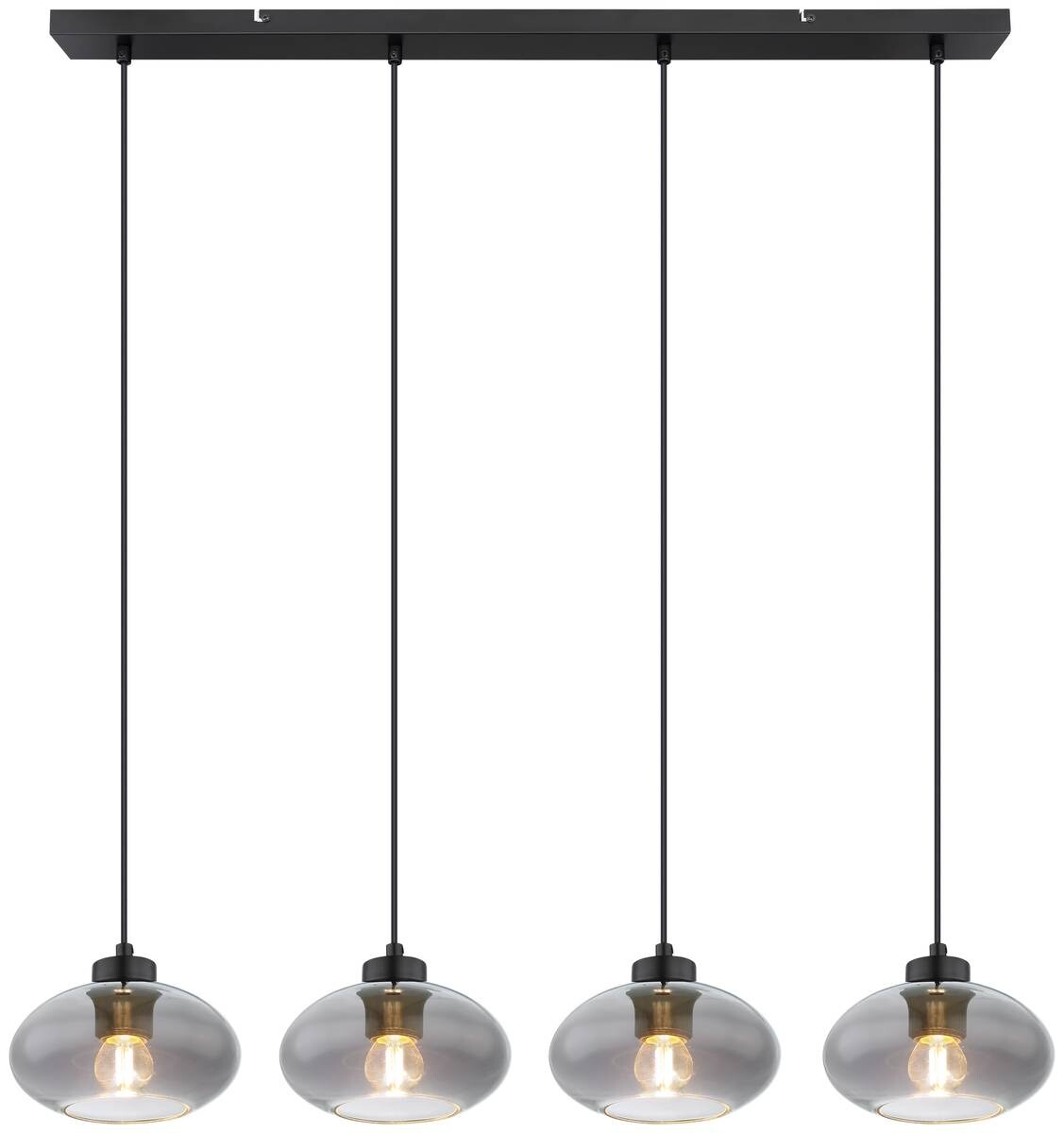 GLOBO Pendelleuchte Shaun 15572-4H schwarz Metall Rauchglas B/H/L: ca. 18x120x96 cm E27 4 Brennstellen