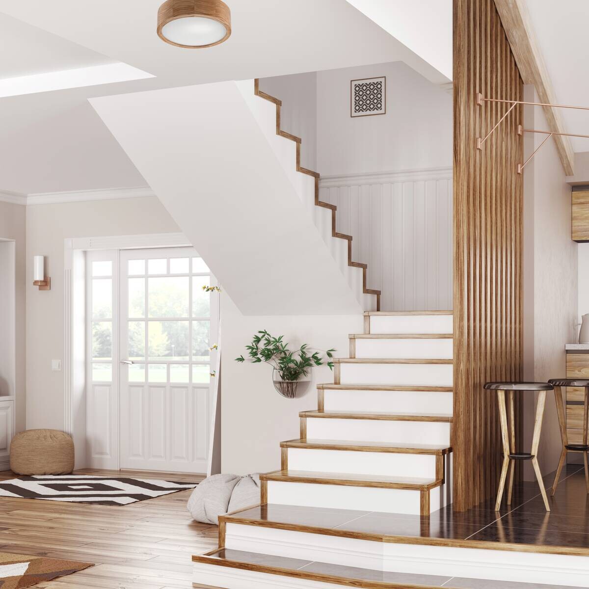 Lamkur Deckenleuchte Eveline Eiche Glas Holz H/L: ca. 8x27 cm E27 1 Brennstellen