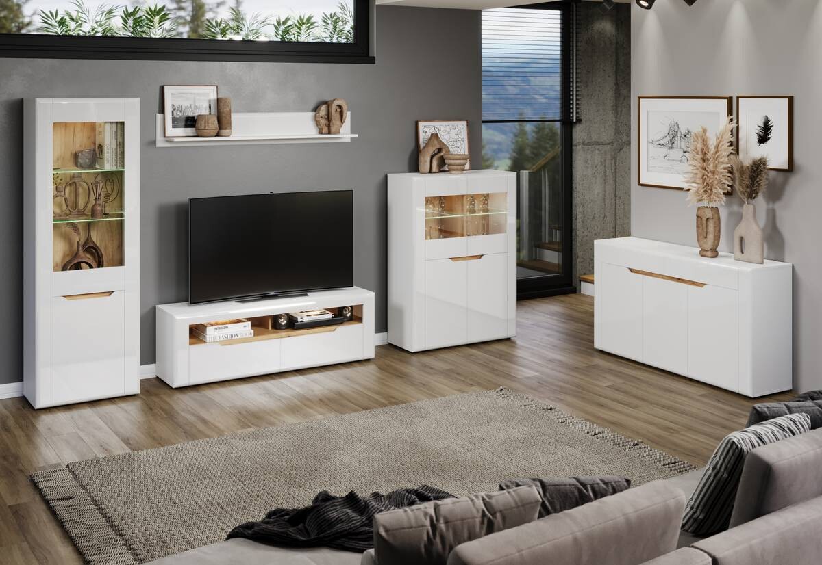 Vitrine Marlon Eiche Evoke Coast Nachbildung weiß Hochglanz B/H/T: ca. 65x192x40 cm Vitrine Marlon Eiche Evoke Coast Nachbildung weiß Hochglanz B/H/T: ca. 65x192x40 cm