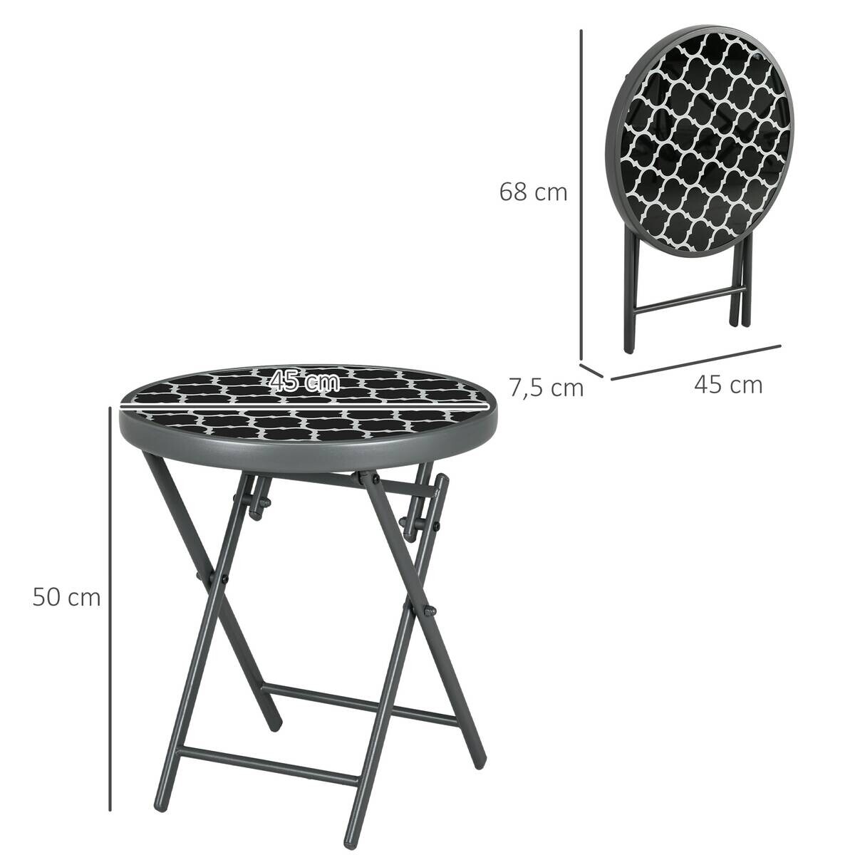 Outsunny Garten-Beistelltisch schwarz Metall B/H/L: ca. 45x50x45 cm
