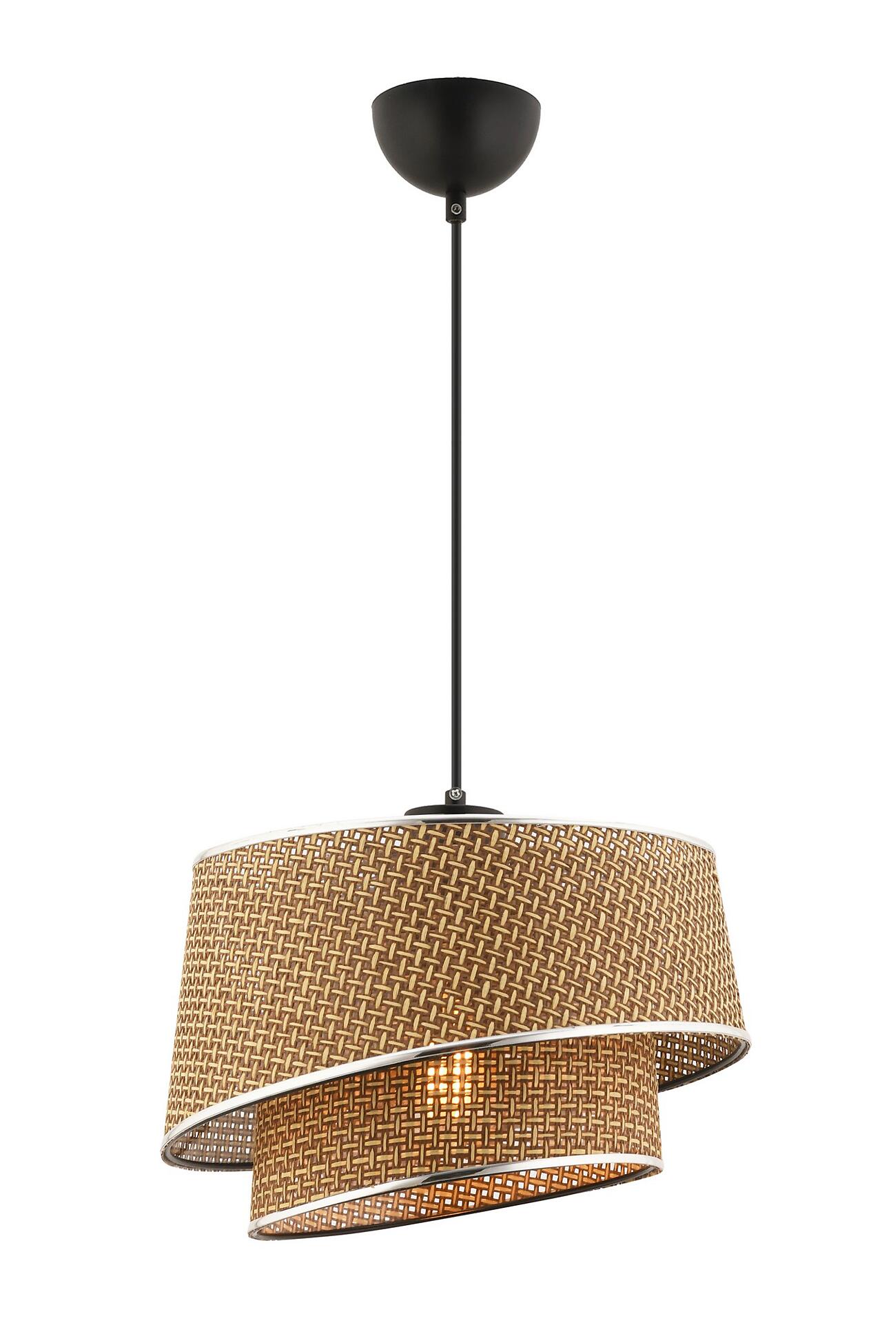 Opviq Pendelleuchte Barette beige silber Stoff Metall B/H/L: ca. 32x65x32 cm E27 1 Brennstellen