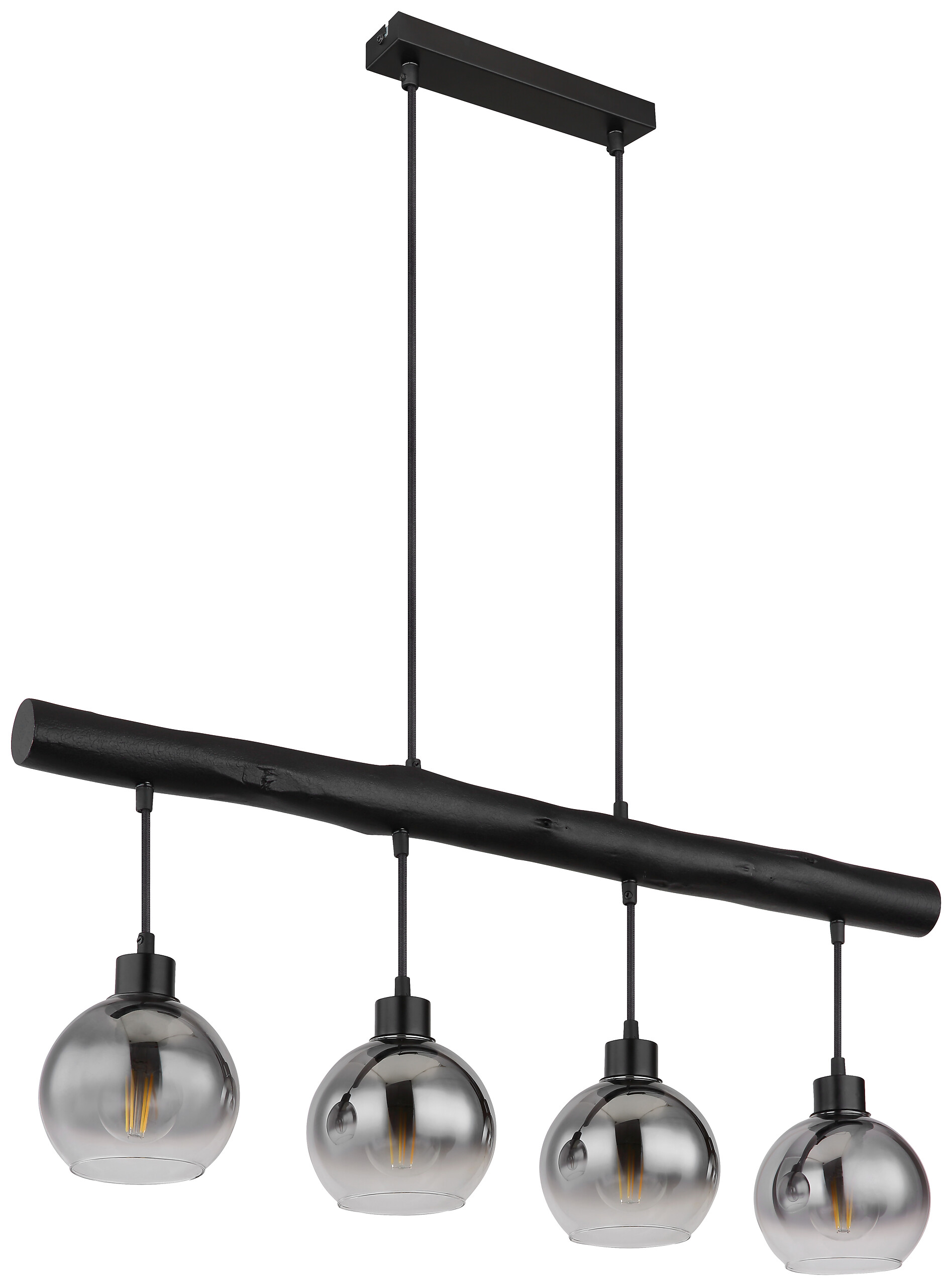 GLOBO Pendelleuchte 15656-4HB schwarz klar Rauch Metall Glas Holz B/H/L: ca. 15x120x85 cm E27 1 Brennstellen