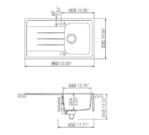 Respekta Einbauspüle Orlando 86 x 50 W weiß Granitverbundmaterial B/H/T: ca. 86x20,9x50 cm