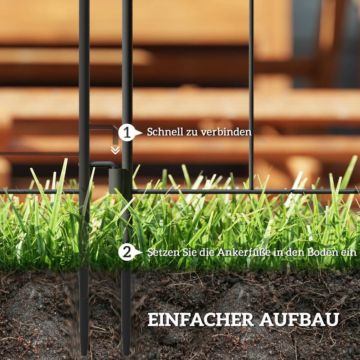 Outsunny Gartenzaun schwarz Stahl B/H/L: ca. 1x70x300 cm