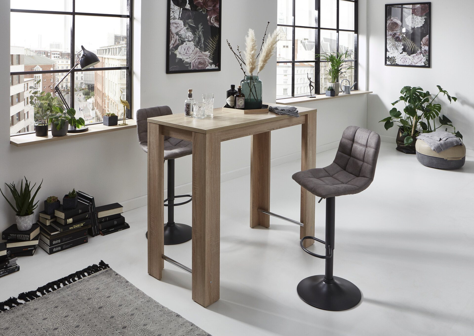 Barhocker Yvonne 2er Set grau Vintage Microfaser B/H/T: ca. 43x113x44 cm