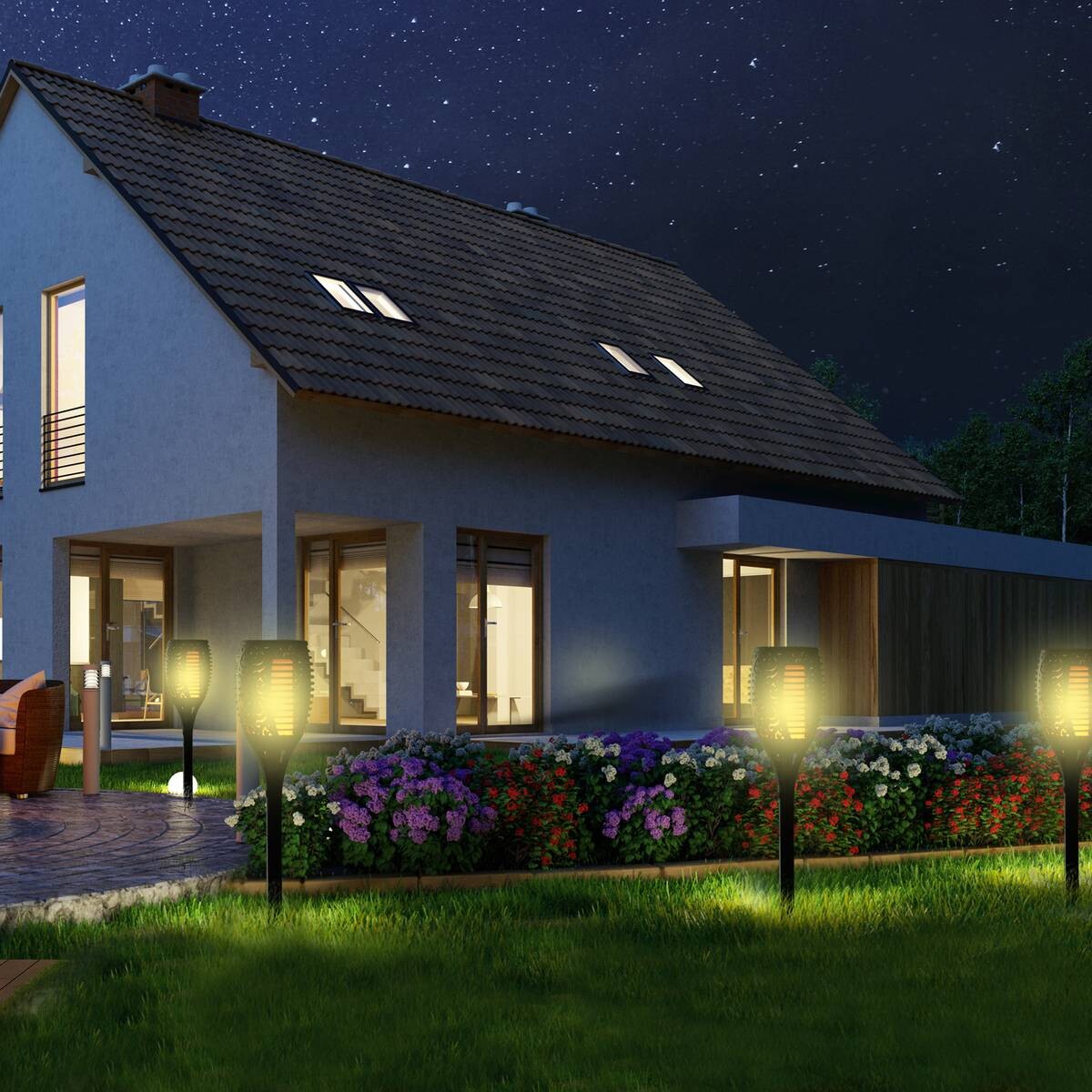 Solarleuchte im 4er-Set schwarz Kunststoff H/D: ca. 72x12 cm