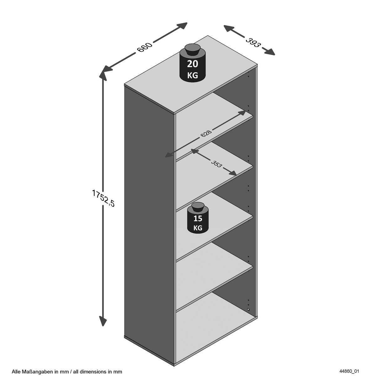 Regal Eiche Artisan Nachbildung B/H/T: ca. 66x175x39 cm