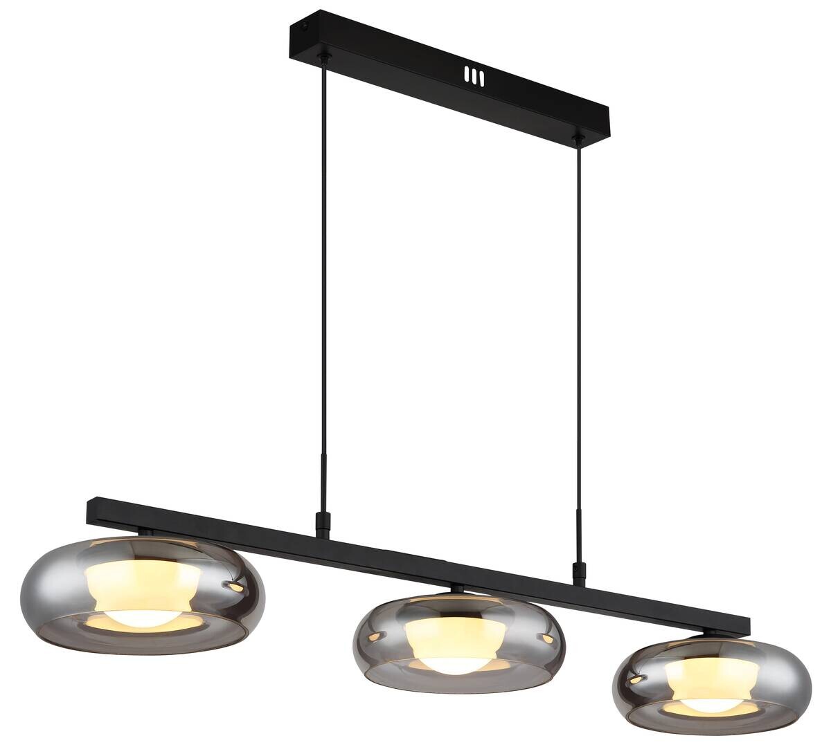 GLOBO Hängeleuchte schwarz Rauch Metall Glas B/H/L: ca. 26x17x91 cm