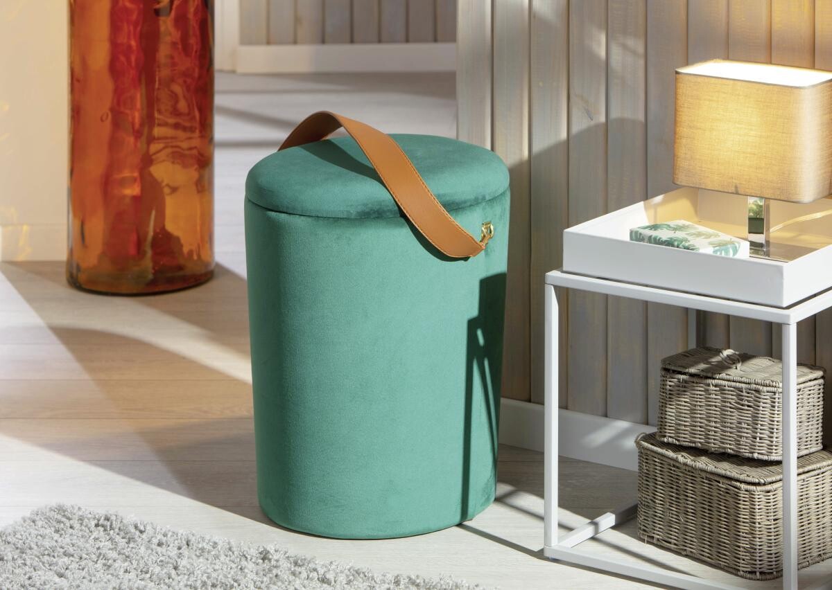 Inter Link Hocker Papua grün MDF Samtoptik B/H/T: ca. 35x45x35 cm