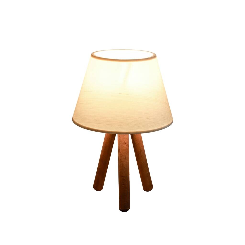 Opviq Tischleuchte creme Stoff Holz B/H/L: ca. 22x30x22 cm E27 1 Brennstellen