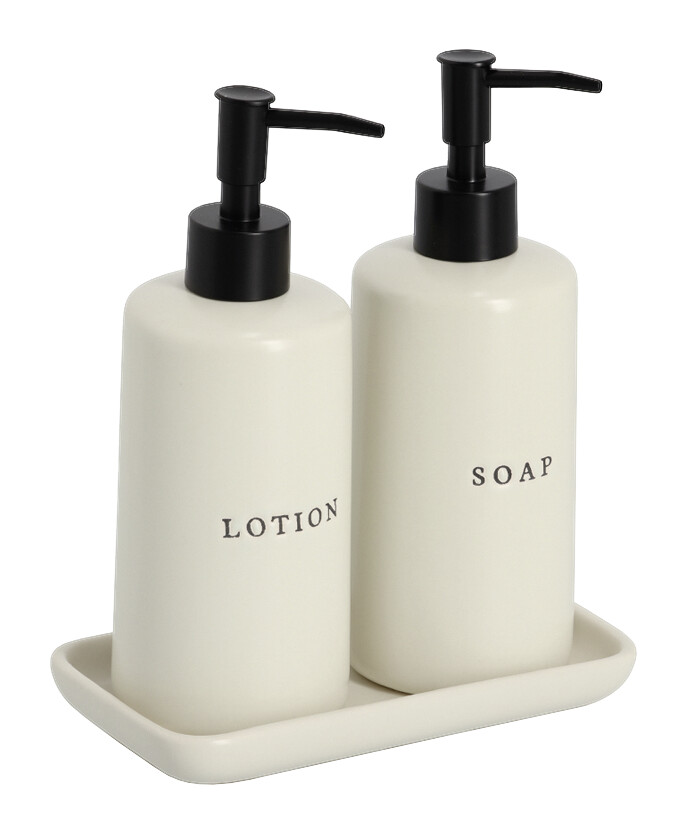 Zeller Seifenspender-Set creme Keramik B/H/L: ca. 9,5x21,5x18 cm 3er Pack