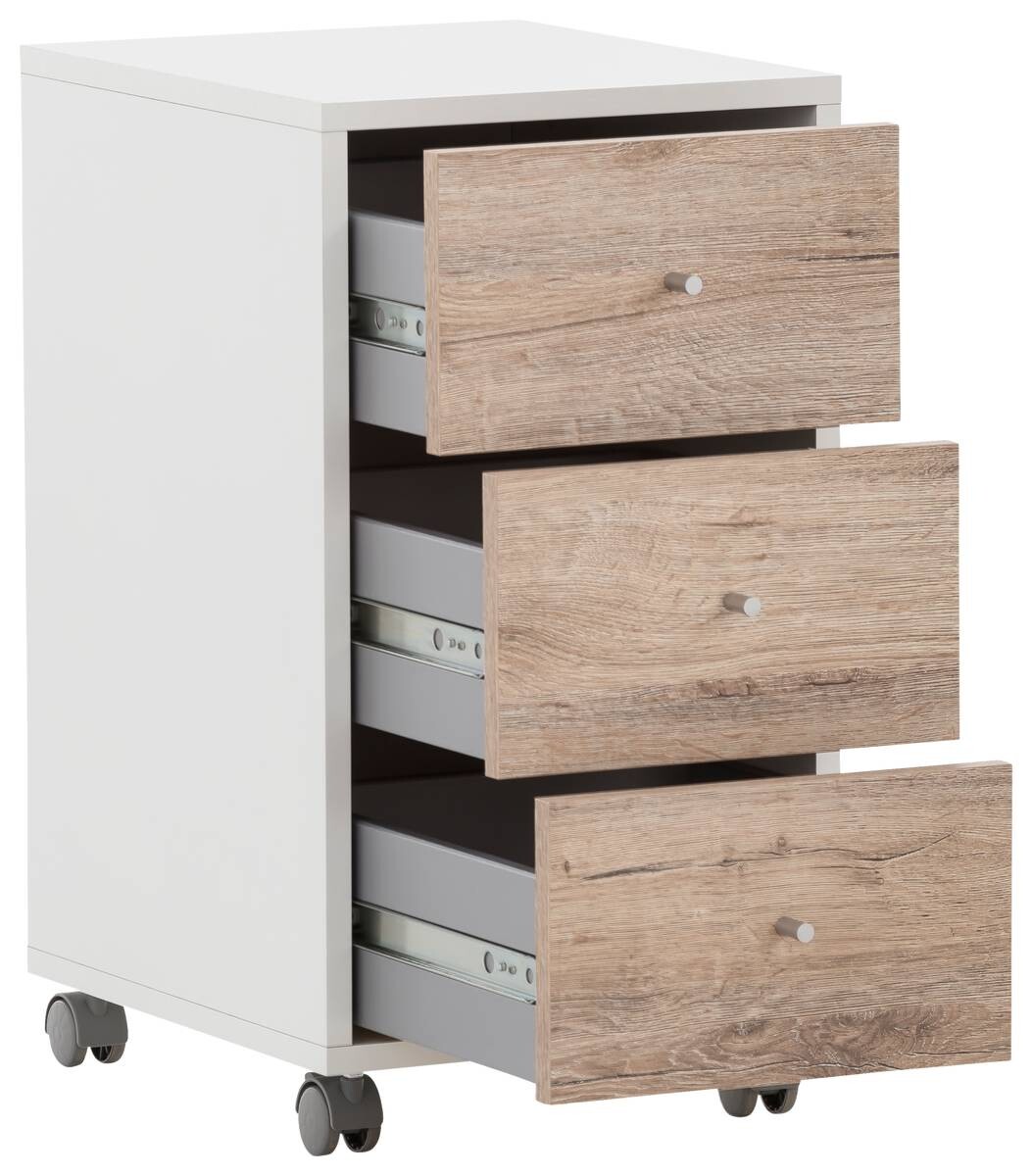 Rollcontainer Serie 400 perlweiß Optik Wildeiche Nachbildung B/H/T: ca. 32,6x59,7x39,1 cm