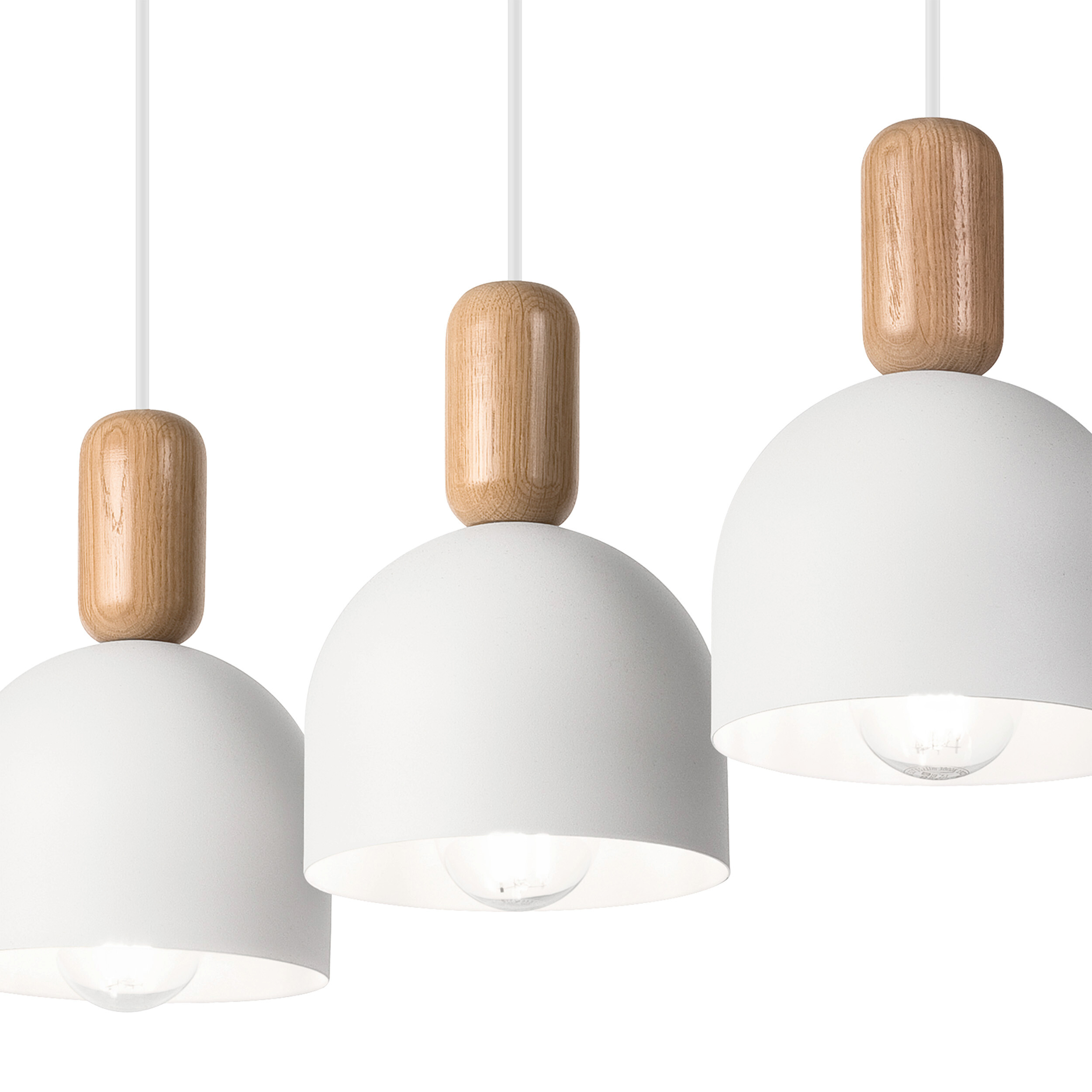 Lamkur Hängeleuchte Eiche weiß Stahl Holz B/H/L: ca. 15,5x85x59 cm E27 3 Brennstellen