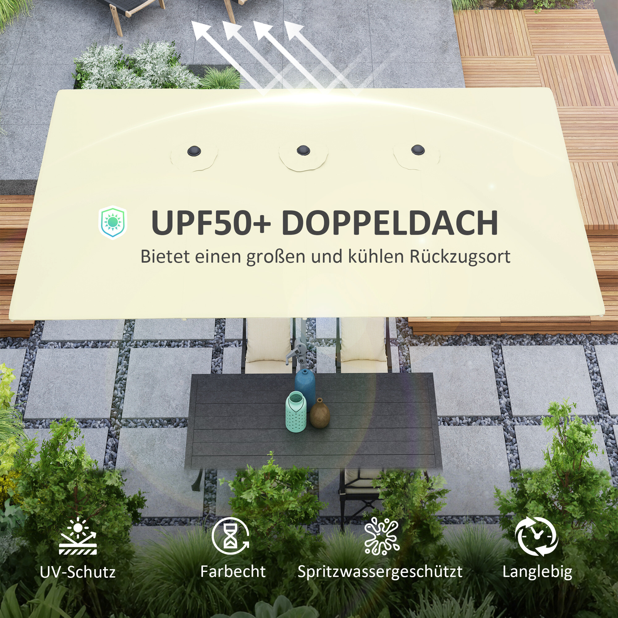 Outsunny Doppelsonnenschirm cremeweiß Aluminium B/H/L: ca. 264x264x451 cm