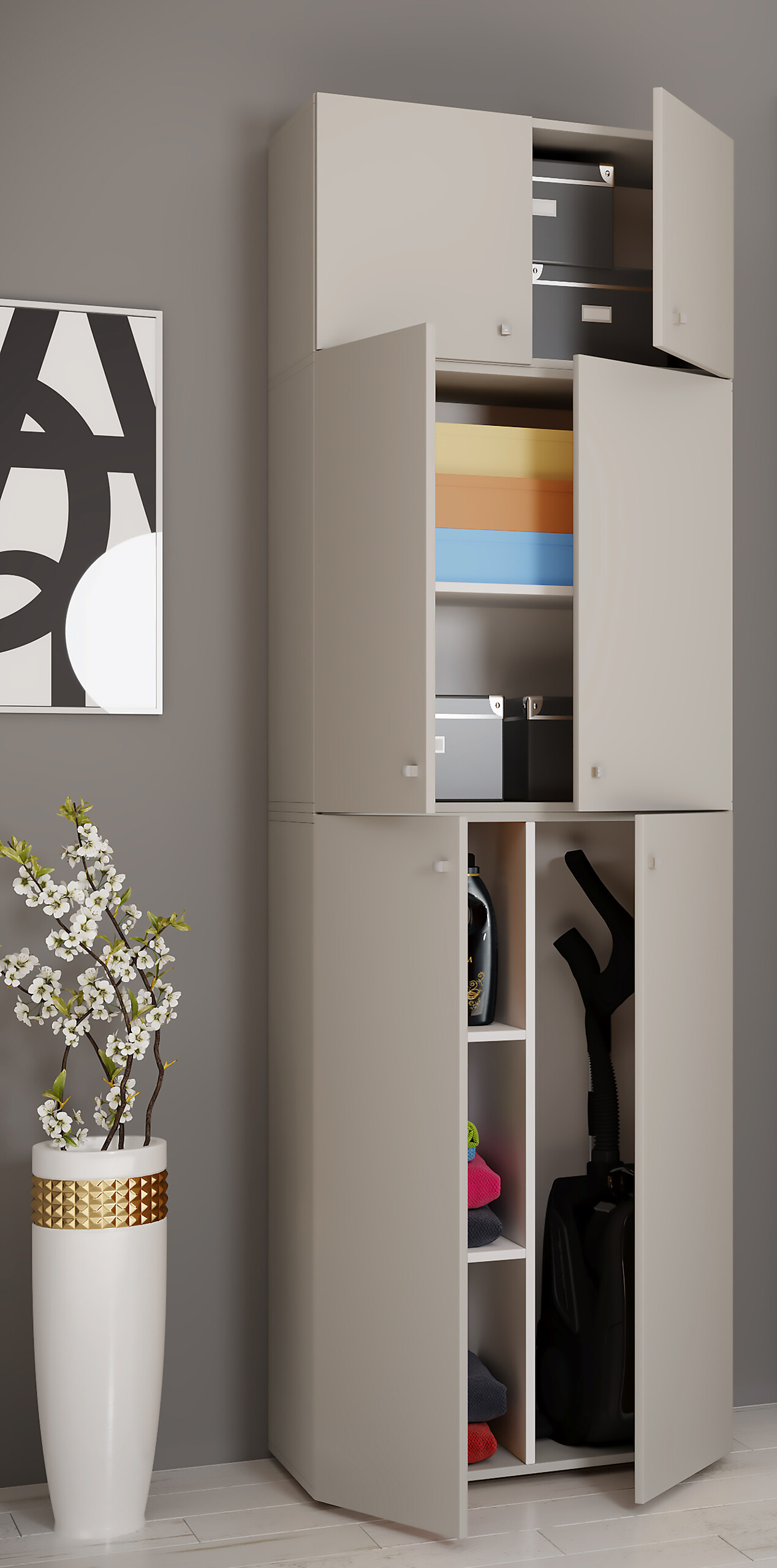 Putzschrank Lona grau weiß B/H/T: ca. 70x223x39 cm