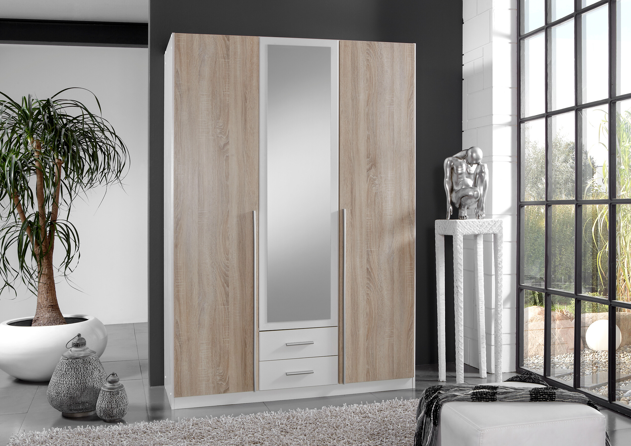 Kleiderschrank Skate weiß Eiche Sonoma Nachbildung B/H/T: ca. 135x197x58 cm Kleiderschrank Skate weiß Eiche Sonoma Nachbildung B/H/T: ca. 135x197x58 cm