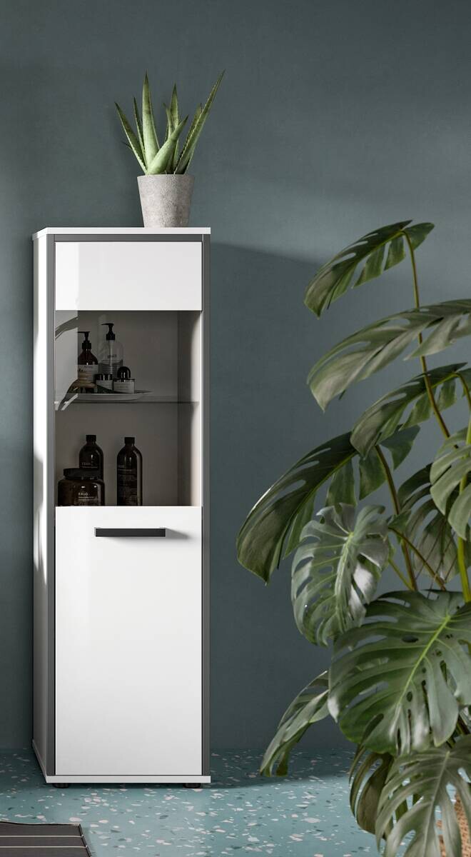 Midischrank KOJAK weiß Hochglanz anthrazit grau B/H/T: ca. 40x139x34 cm