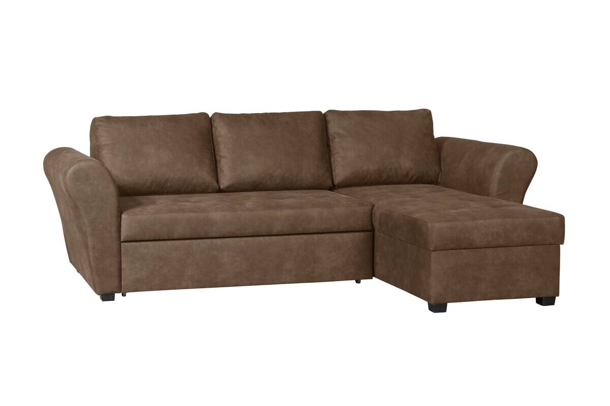 Ecksofa mit Bettfunktion und Bettkasten braun Microfaser B/H/T: ca. 260x89x155 cm