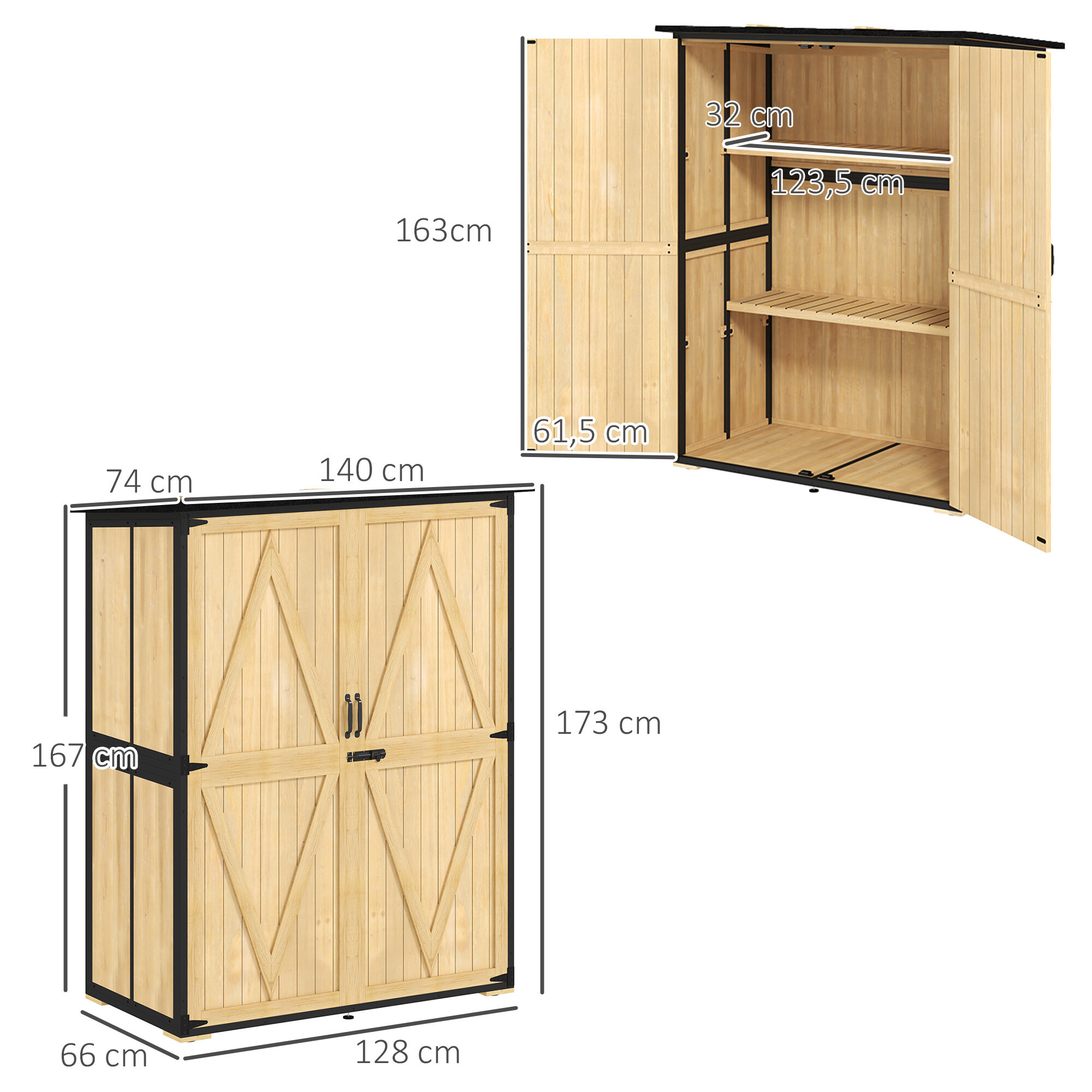 Outsunny Gartenschrank Holzoptik Holz B/H/L: ca. 74x173x140 cm