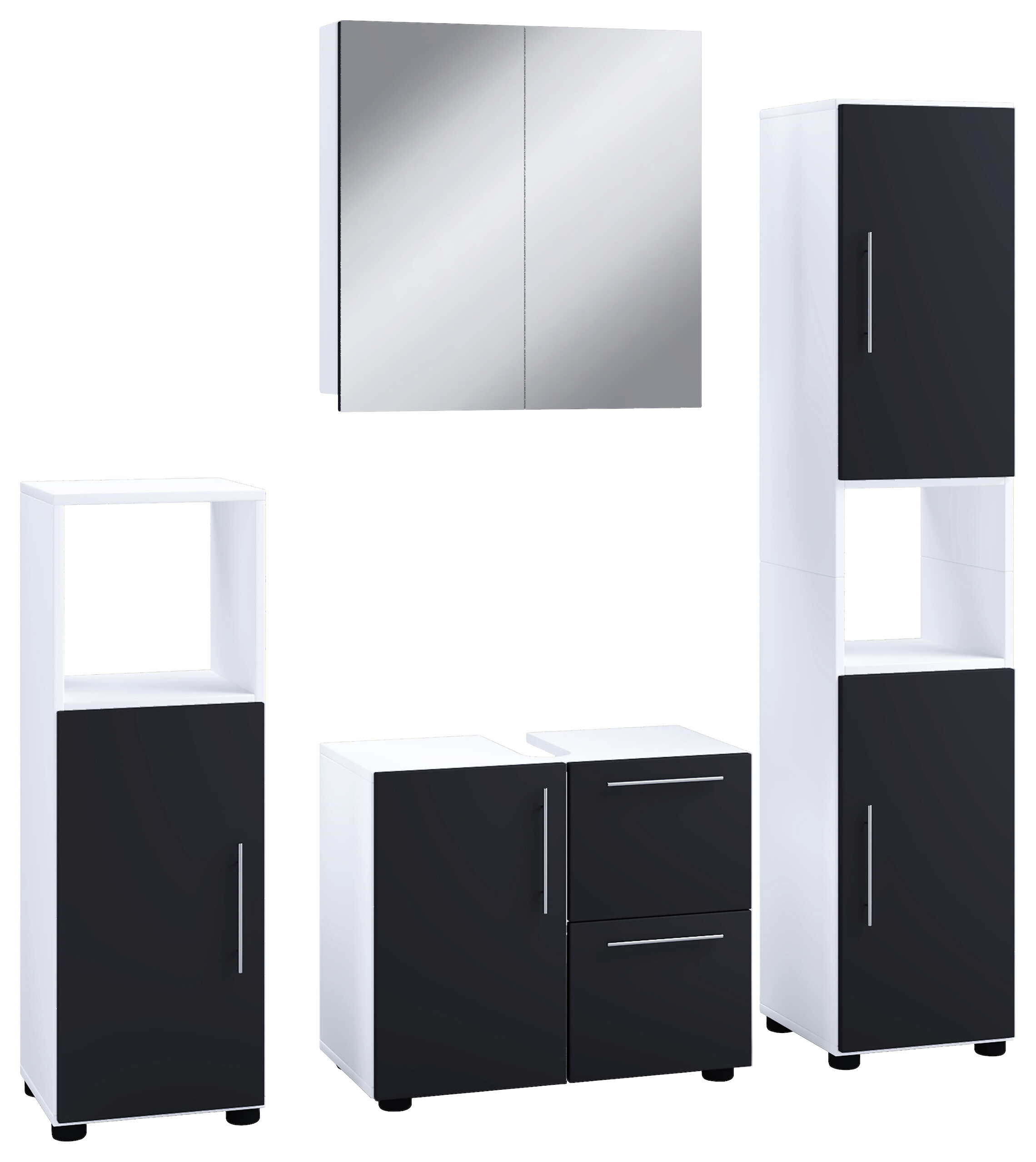 Badezimmer-Set Flandu weiß schwarz B/H/T: ca. 123x160x32 cm Badezimmer-Set Flandu weiß schwarz B/H/T: ca. 123x160x32 cm