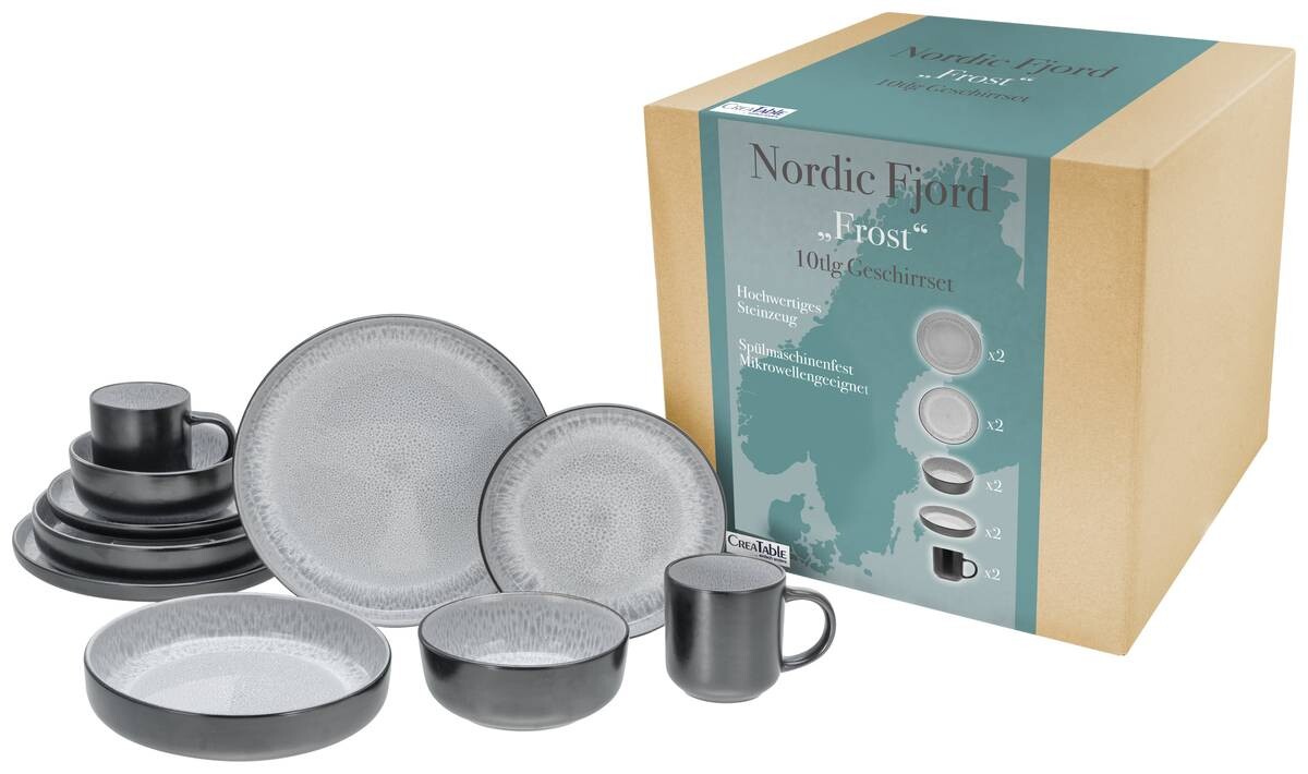 CreaTable Kombiservice Nordic Fjord grau Steinzeug 10 tlg.