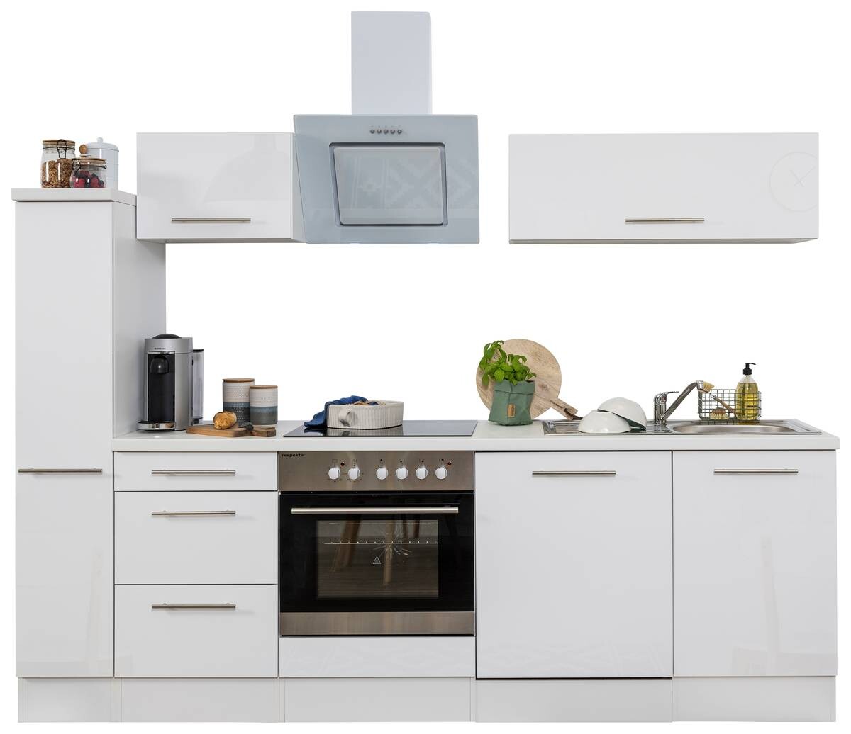 Respekta Küchenblock Amanda weiß Hochglanz B/H/T: ca. 250x200x60 cm