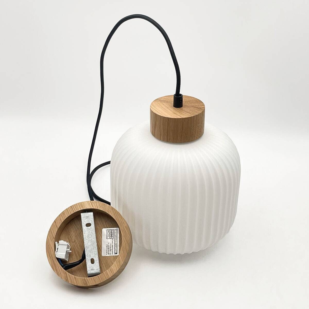 Lamkur Hängeleuchte Harmony weiß Eiche Glas Holz B/H/L: ca. 20x105x20 cm 1.0 Brennstellen