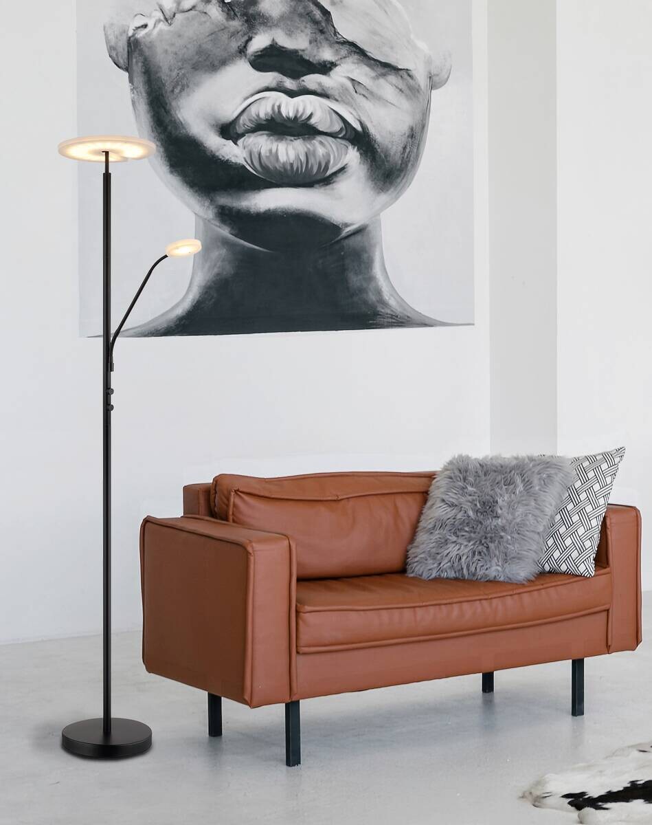 GLOBO Deckenfluter mattschwarz Satiniert Metall Acryl H/D: ca. 180x30 cm 2 Brennstellen