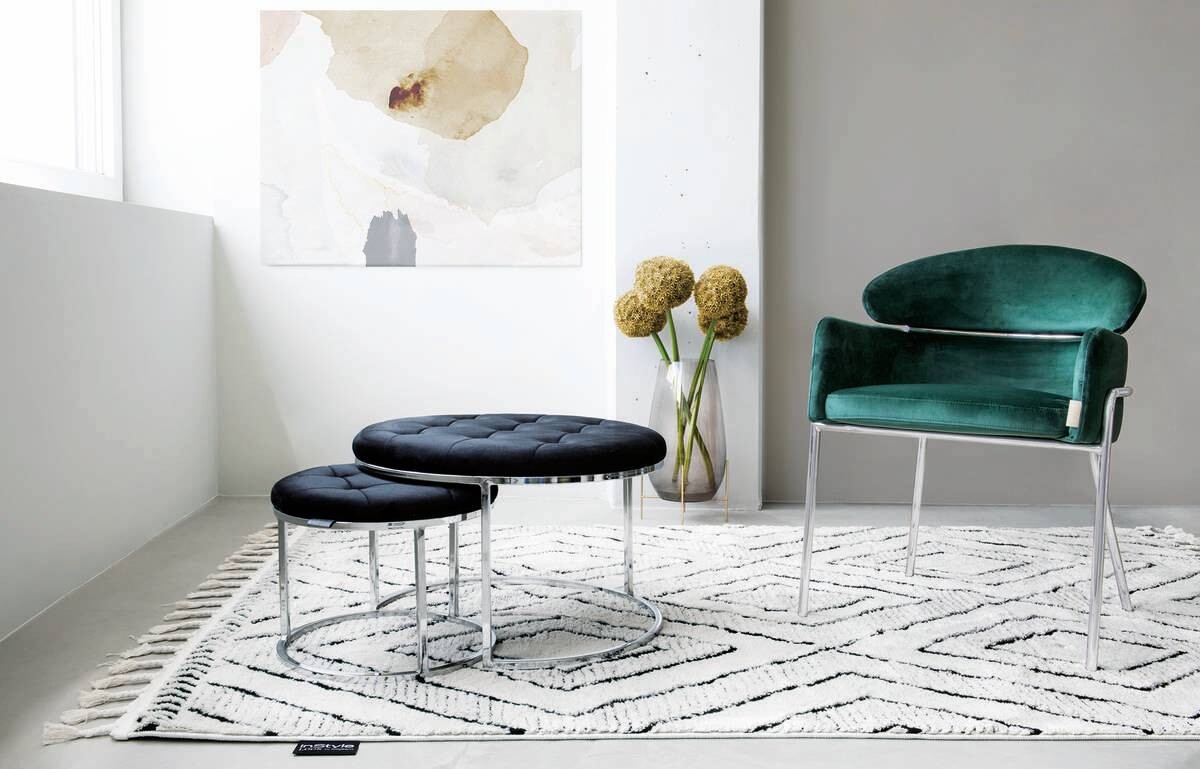 360 Living Hocker Myla 100 2er-Set schwarz silber Samt Metall H/D: ca. 41x60 cm