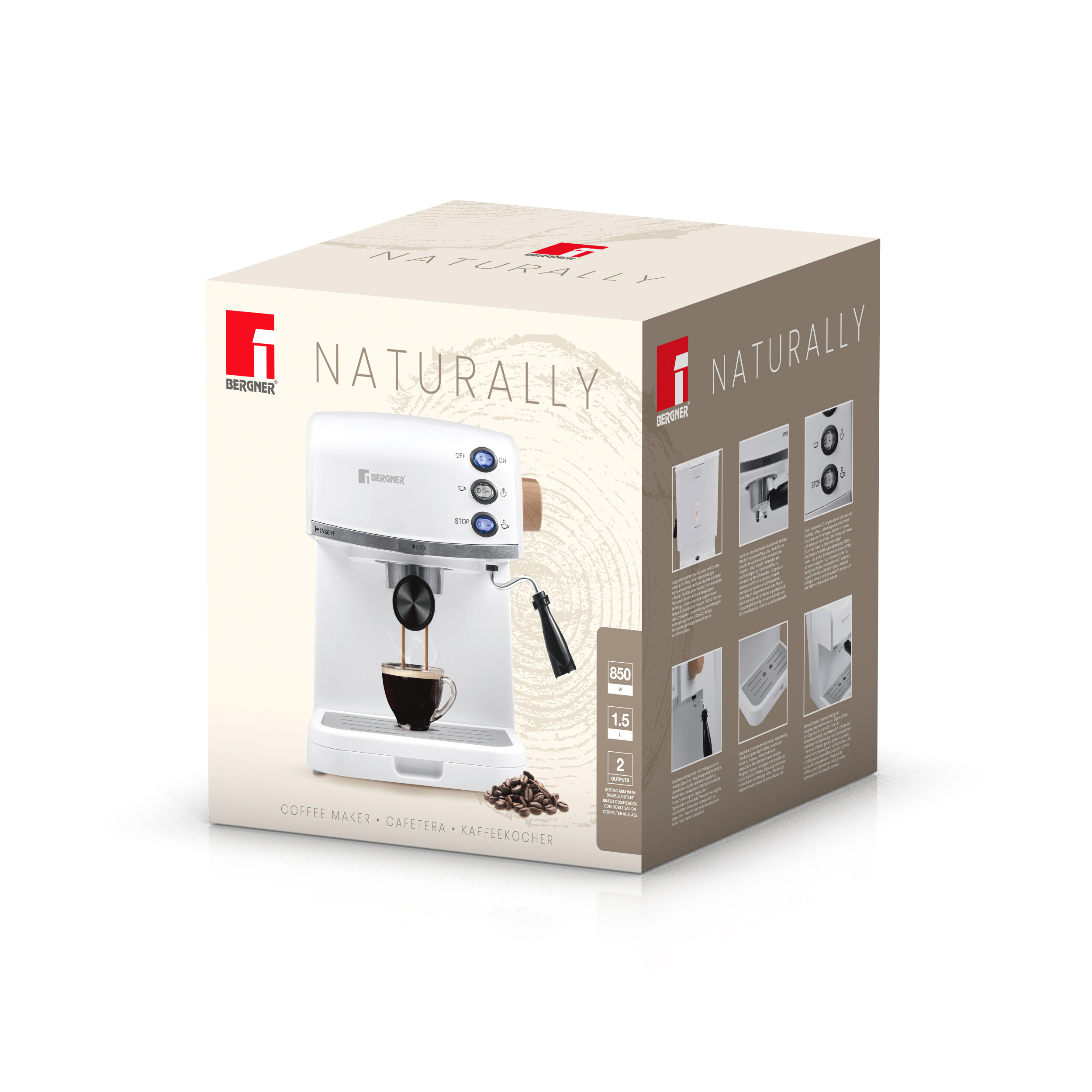 BERGNER Espressomaschine weiß Aluminium B/H/L: ca. 29,5x31x33,5 cm