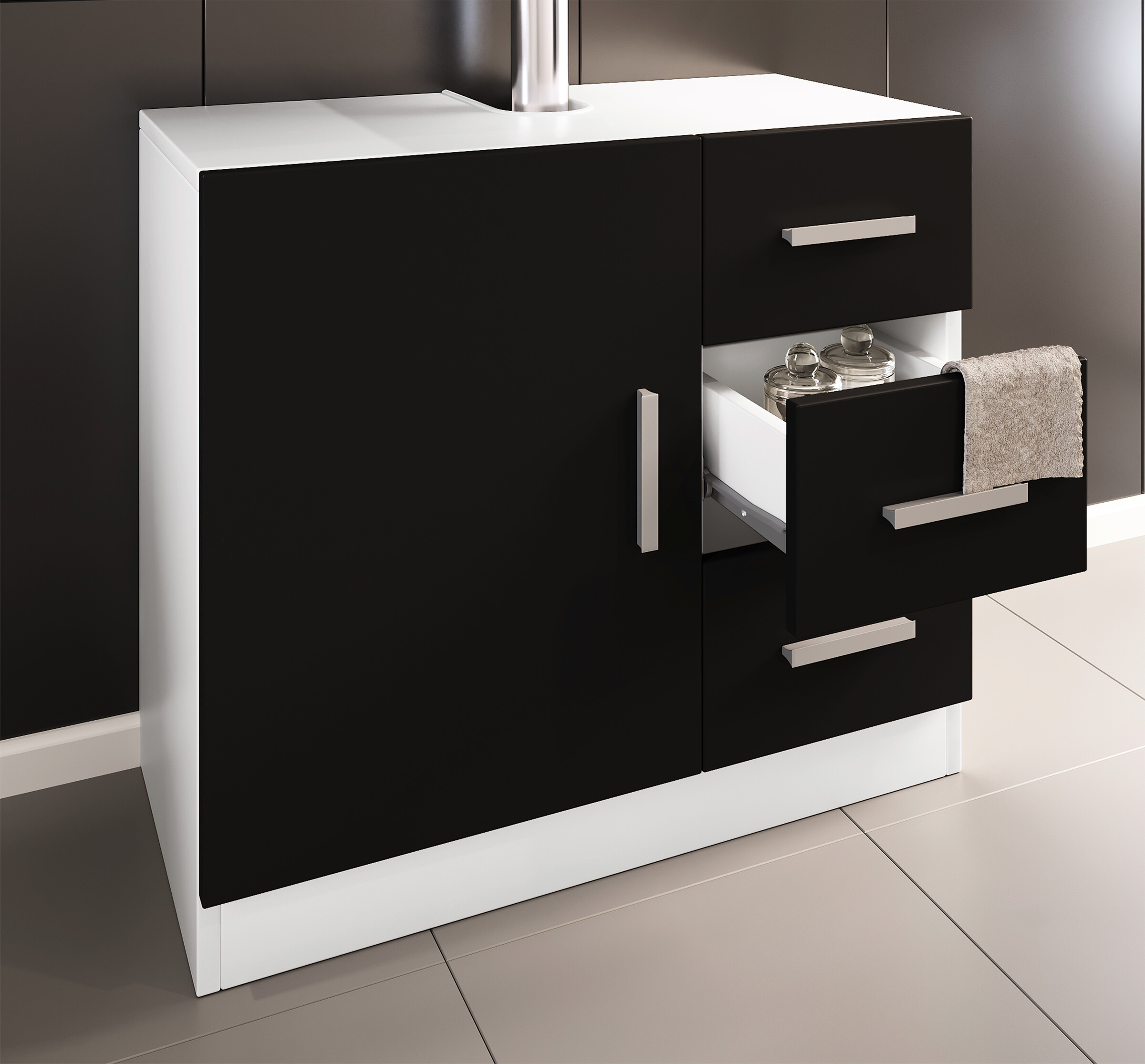 Waschbeckenunterschrank Zalo weiß schwarz B/H/T: ca. 63x56x30 cm