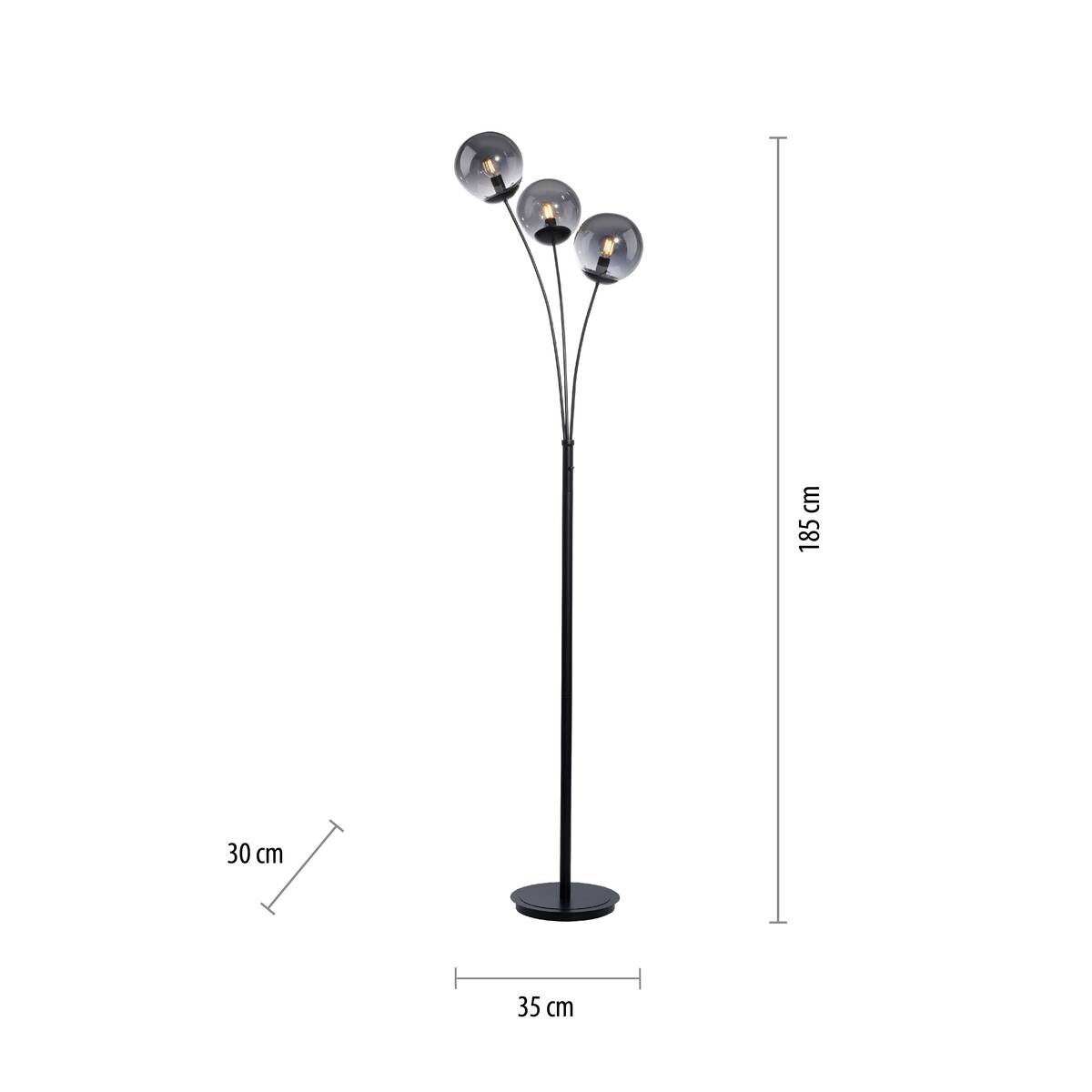 Just Light Stehleuchte BIG WIDOW 14603-18 schwarz Rauchglas Metall B/H: ca. 35x185 cm E14 3 Brennstellen