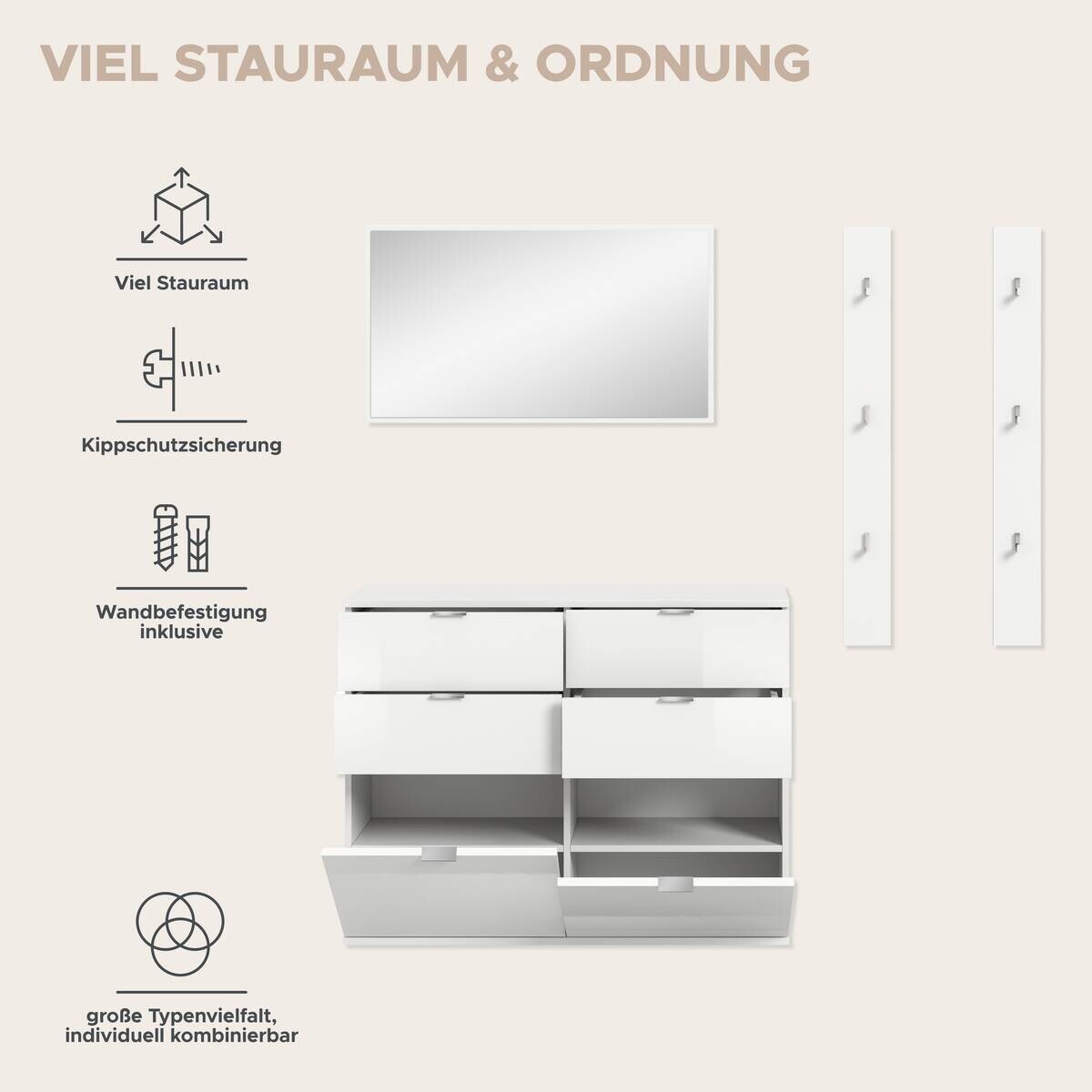 Garderobe Projekt X weiß weiß Hochglanz B/H/T: ca. 171x191x37 cm