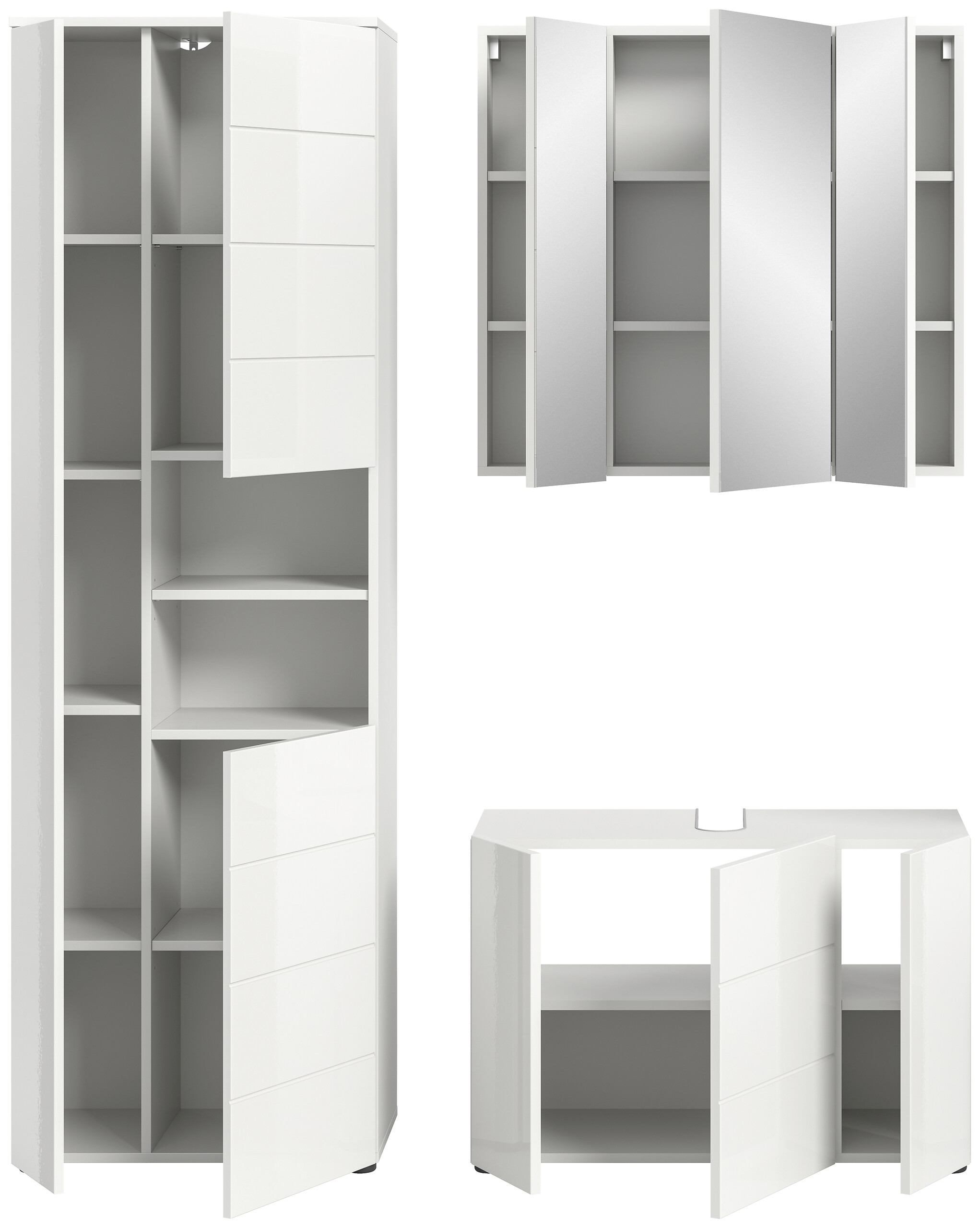 Badezimmer-Set VIRA weiß weiß Hochglanz B/H/T: ca. 157x190x34 cm