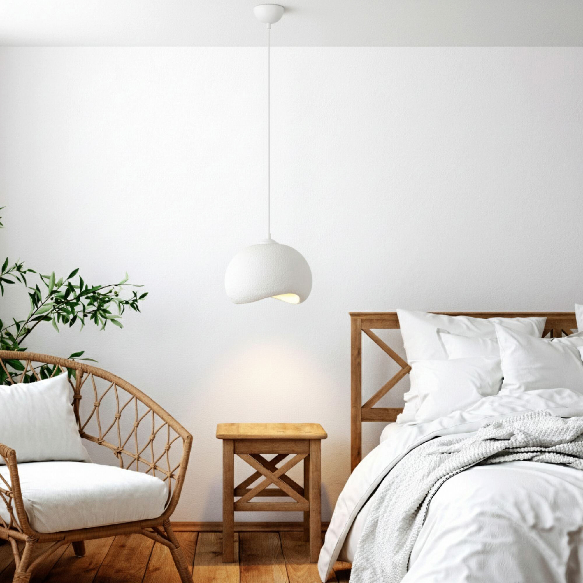 Opviq Pendelleuchte Yontu-15850 weiß Metall Polyester-Mischgewebe B/H/L: ca. 29x120x34 cm E27 1 Brennstellen