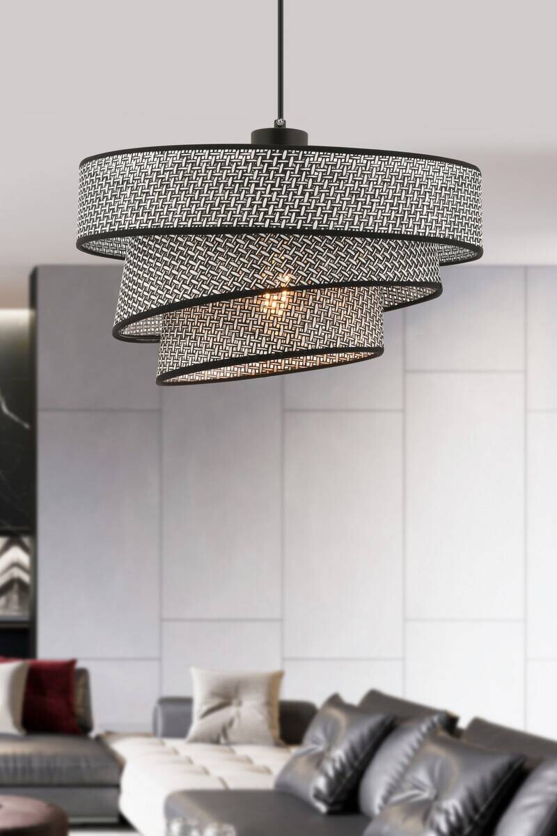 Opviq Pendelleuchte Couper grau schwarz Baumwolle Metall B/H/L: ca. 40x72x40 cm E27 1 Brennstellen