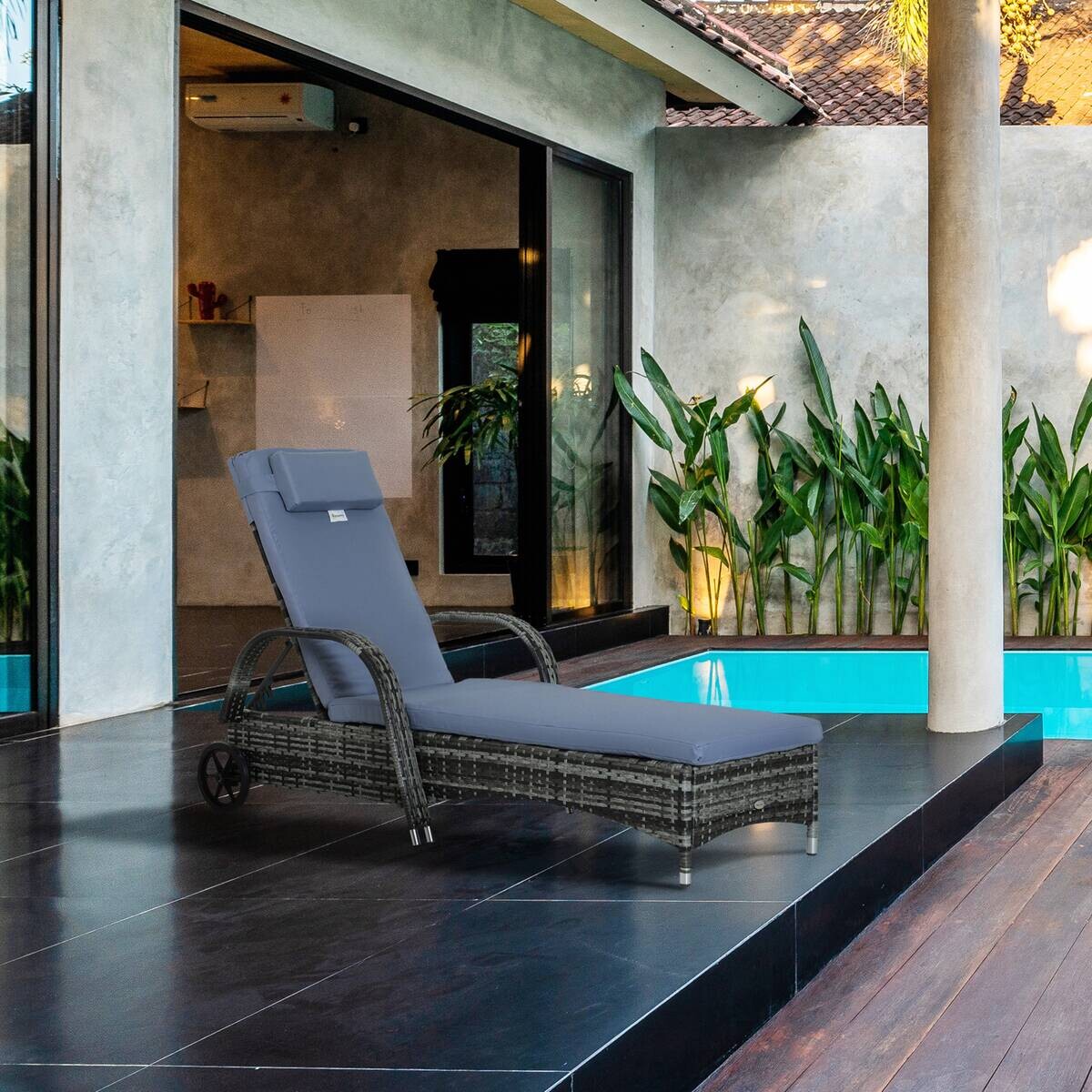 Outsunny Sonnenliege blau Edelstahl B/H/L: ca. 73x200x103 cm