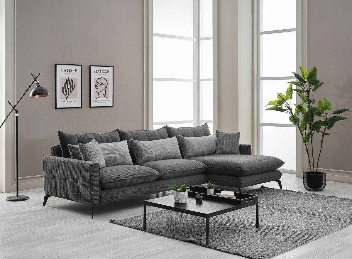 Ecksofa grau Webstoff B/H/T: ca. 288x88x168 cm