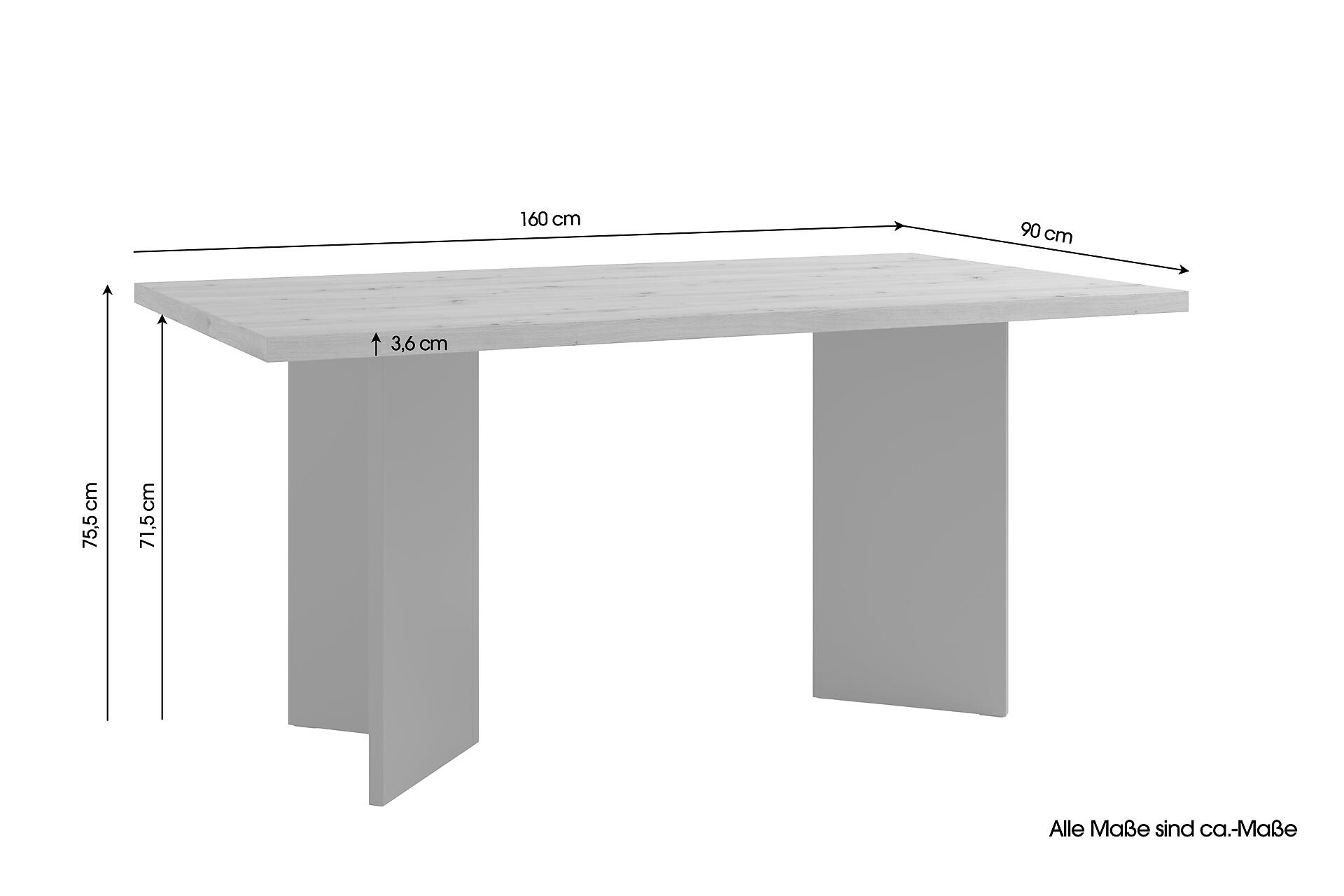 Tisch MARTEN Eiche anthrazit B/H/T: ca. 160x90x75,5 cm