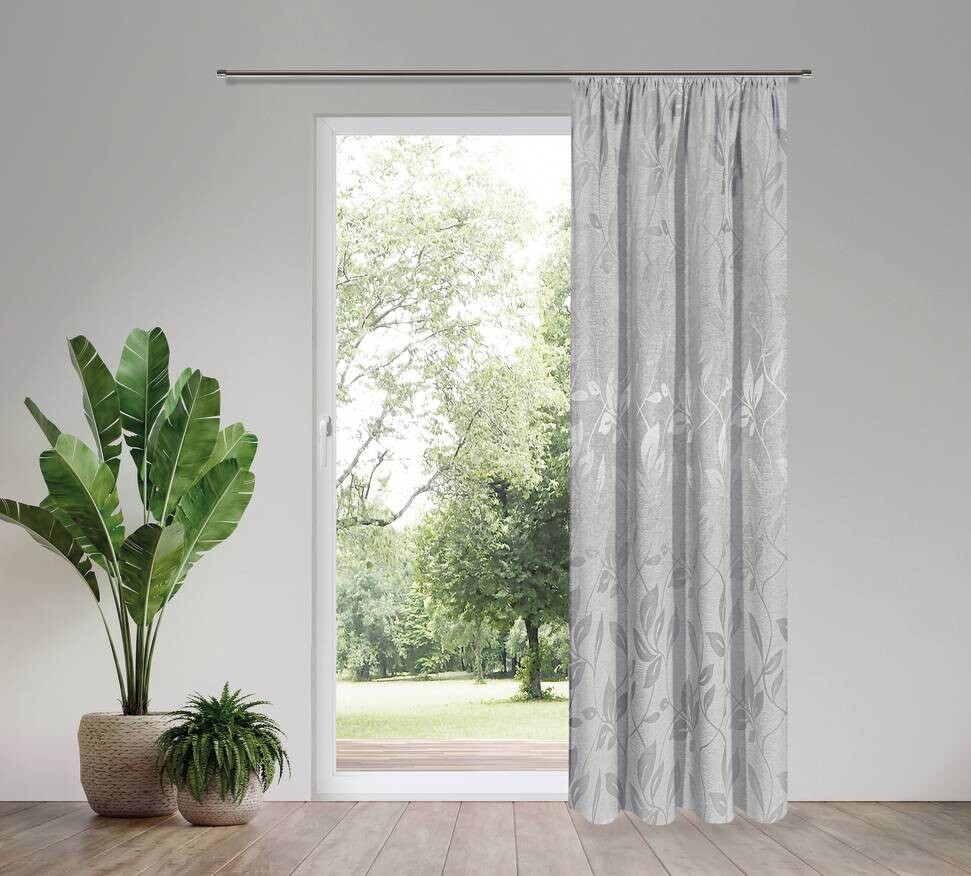 Happy Home Dekovorhang Blätter silber B/L: ca. 140x245 cm