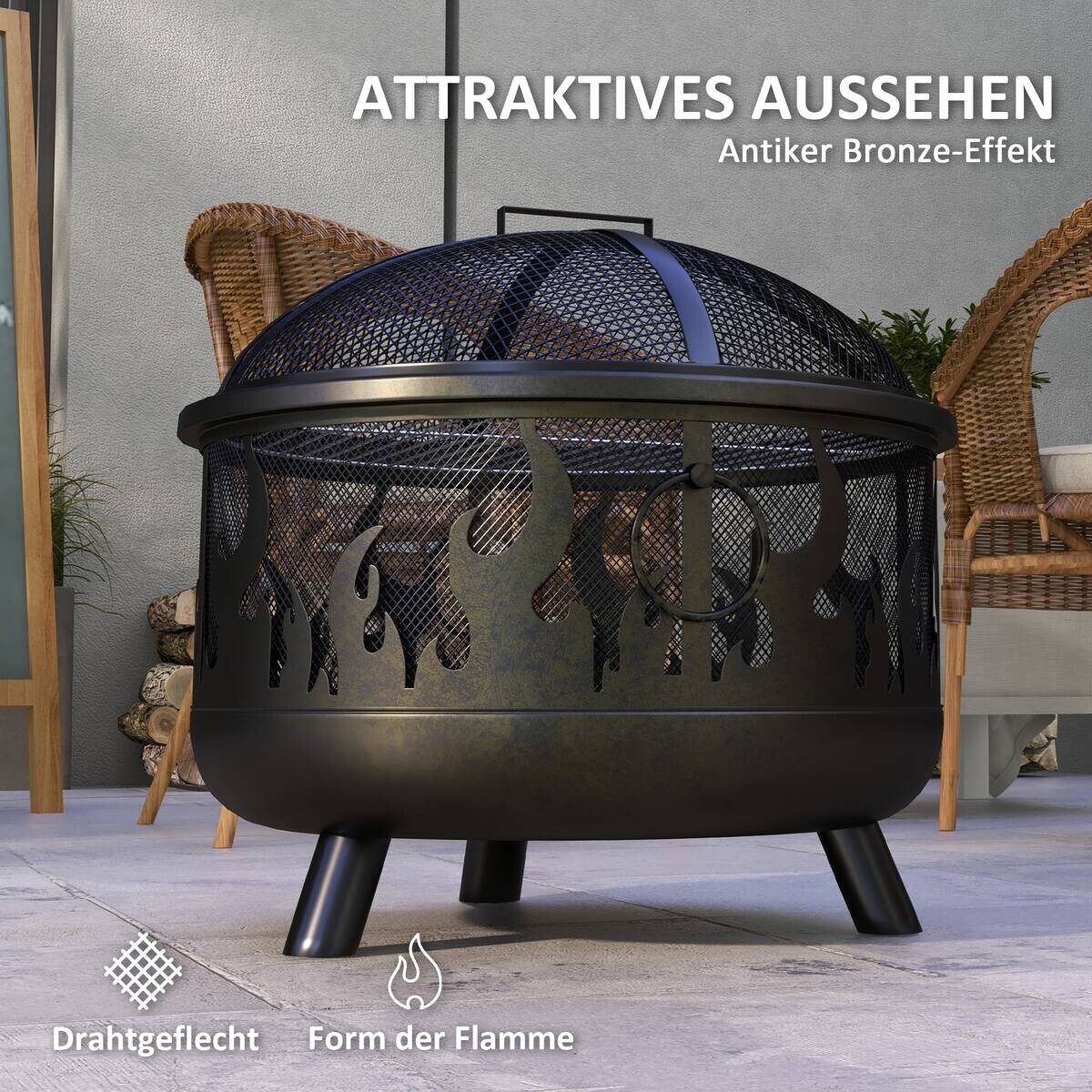 Outsunny Feuerschale schwarz Metall B/H/L: ca. 61x55x61 cm